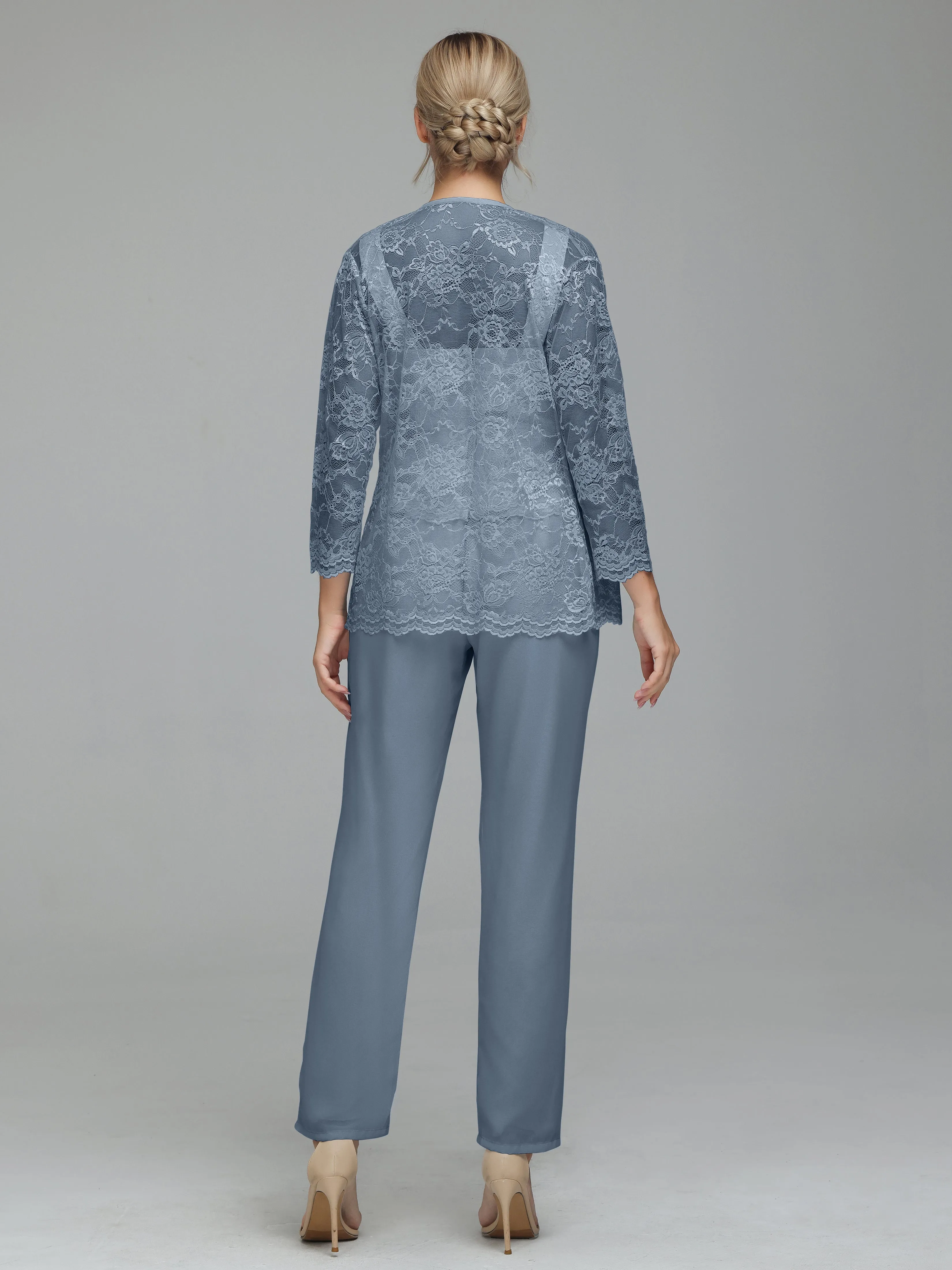 Graceful 3 Pieces Lace Chiffon Mother of Bride Dress Pant Suits