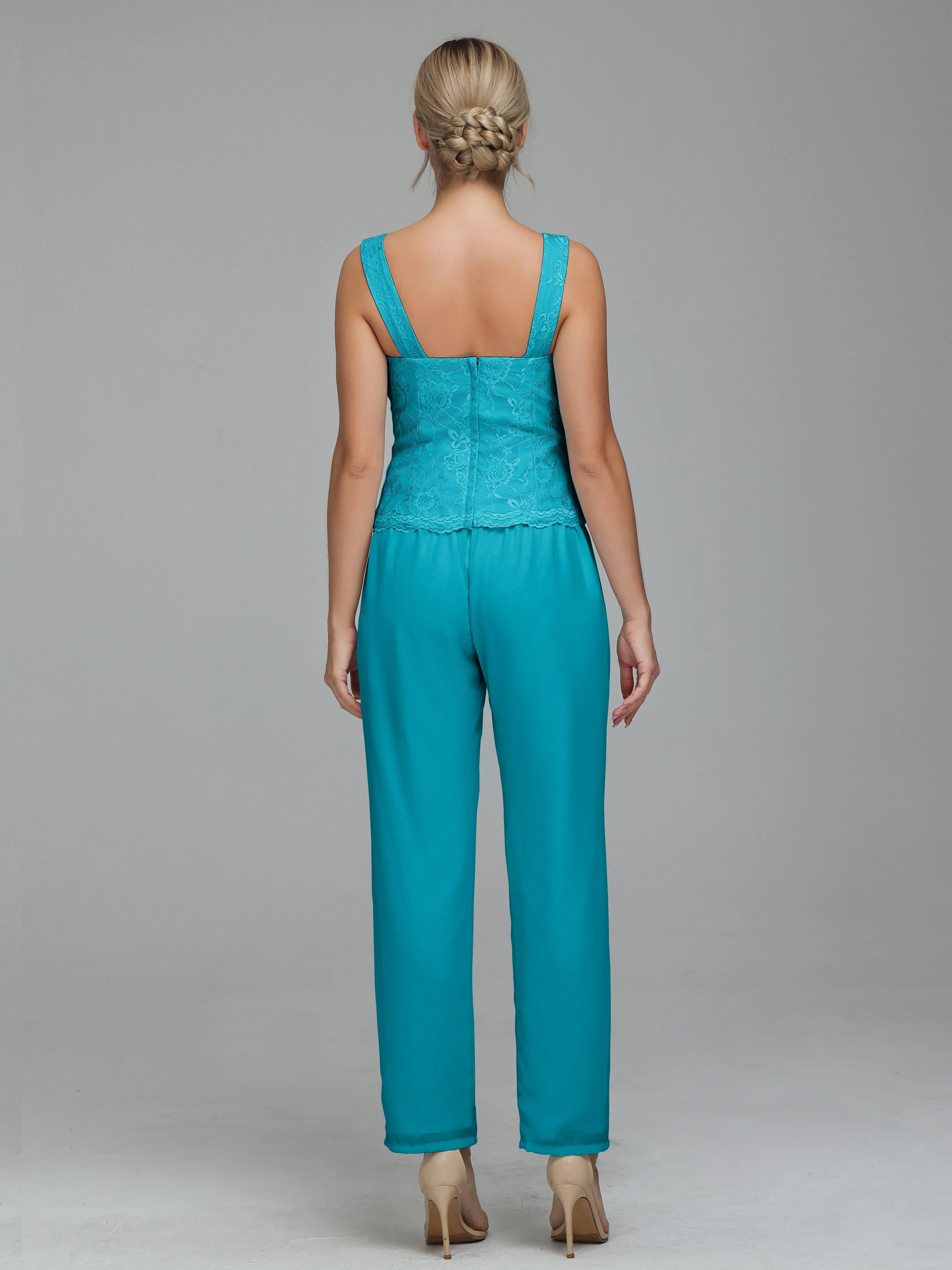 Graceful 3 Pieces Lace Chiffon Mother of Bride Dress Pant Suits