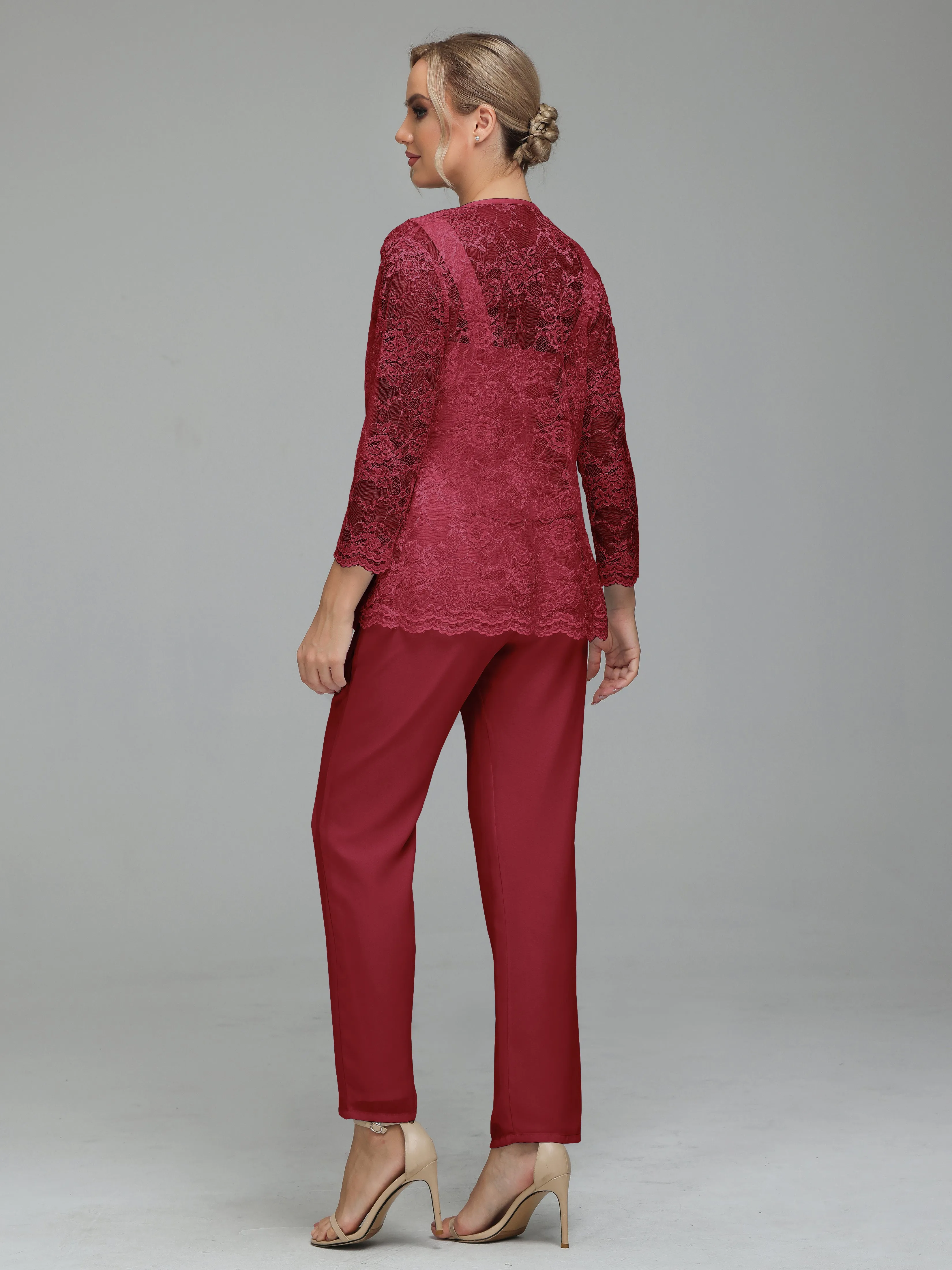 Graceful 3 Pieces Lace Chiffon Mother of Bride Dress Pant Suits