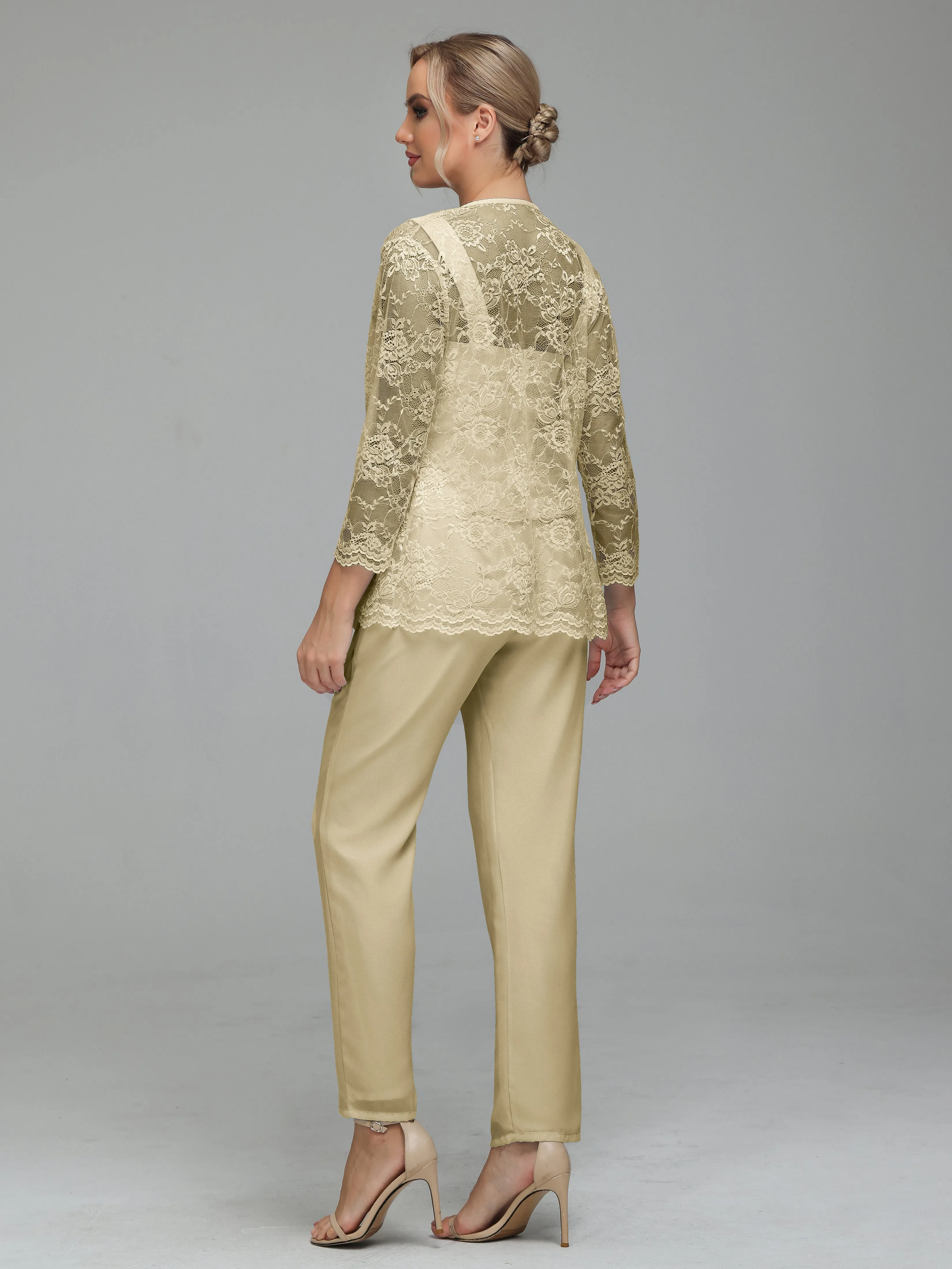 Graceful 3 Pieces Lace Chiffon Mother of Bride Dress Pant Suits