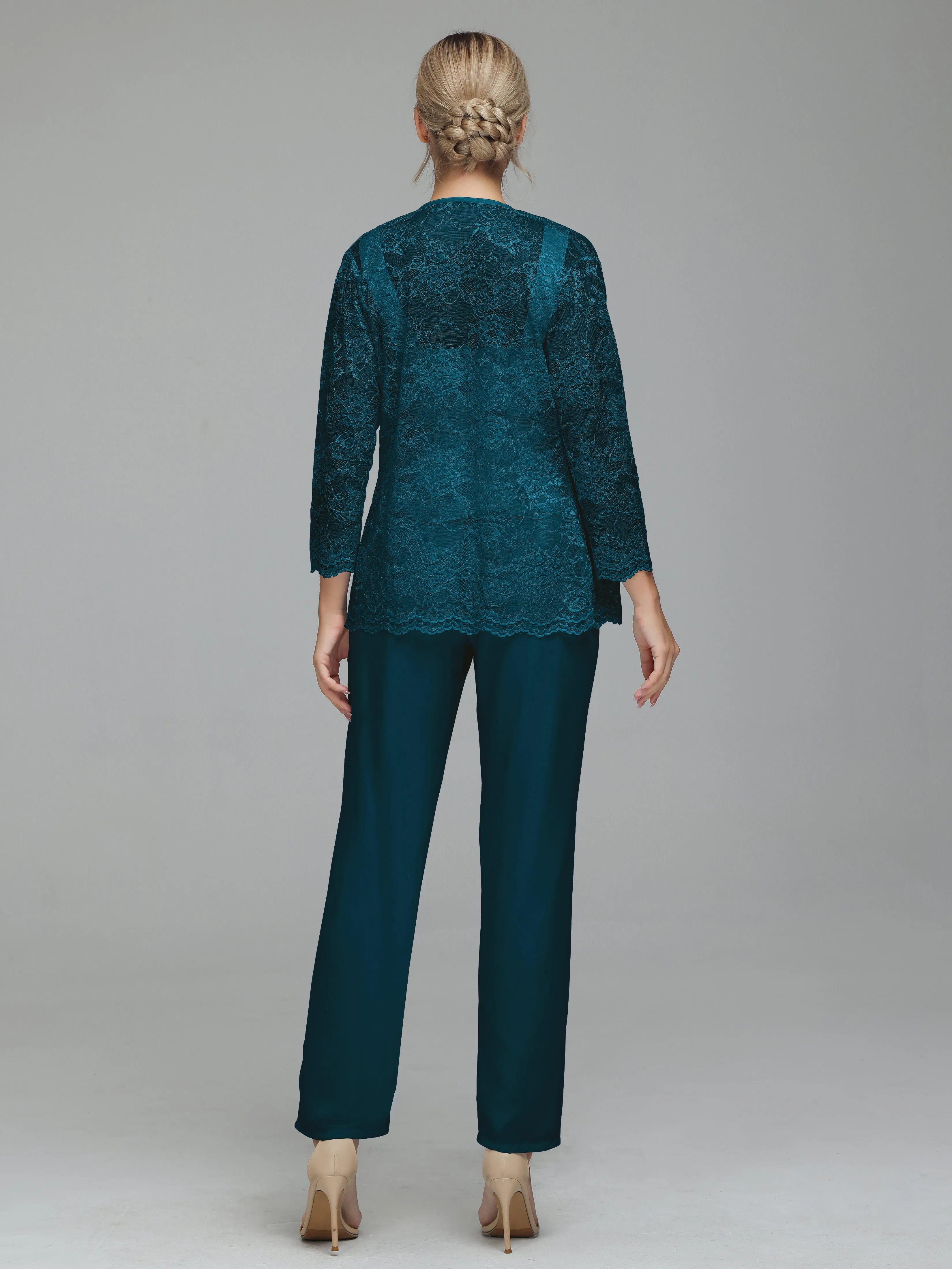 Graceful 3 Pieces Lace Chiffon Mother of Bride Dress Pant Suits