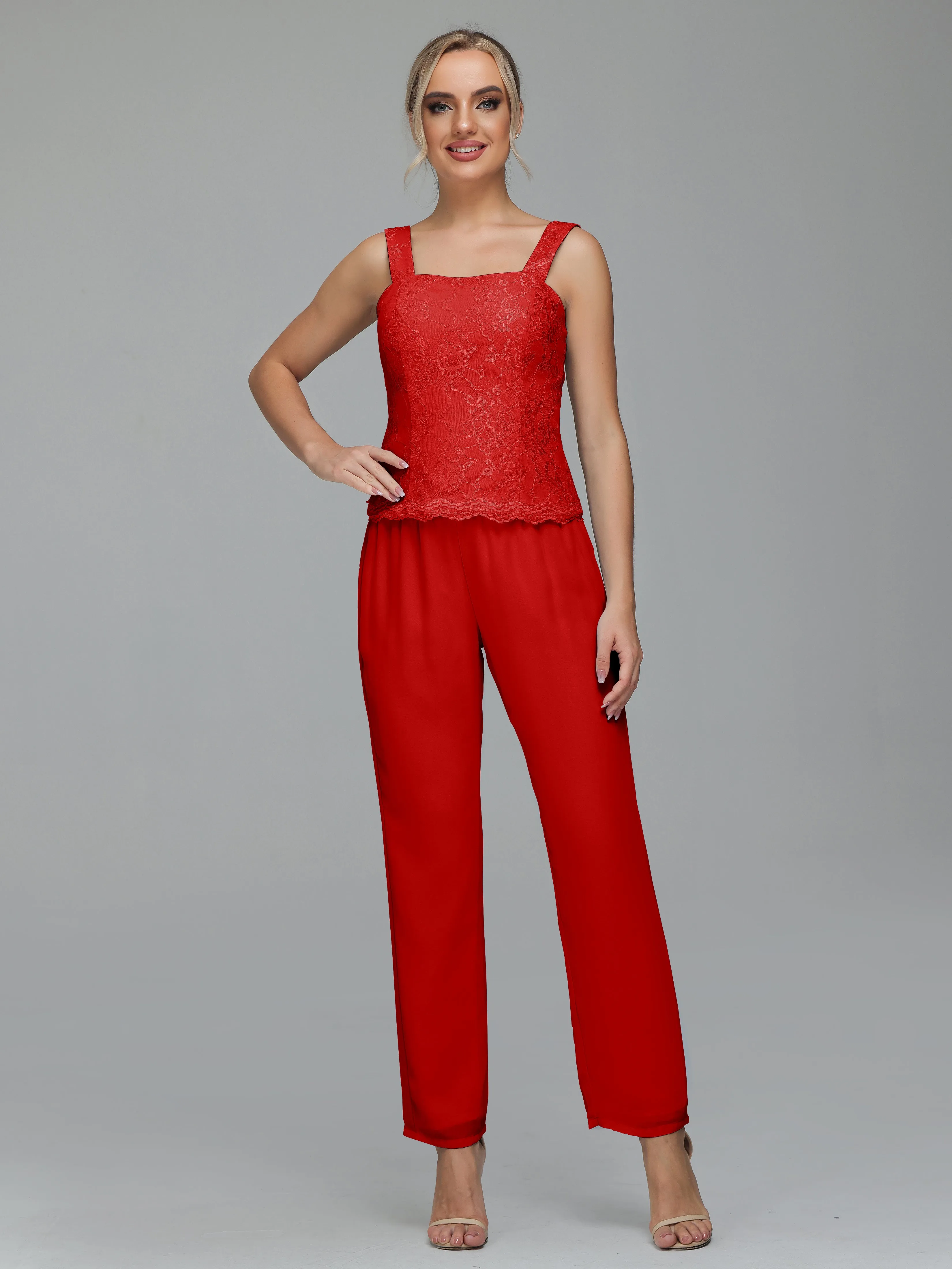 Graceful 3 Pieces Lace Chiffon Mother of Bride Dress Pant Suits