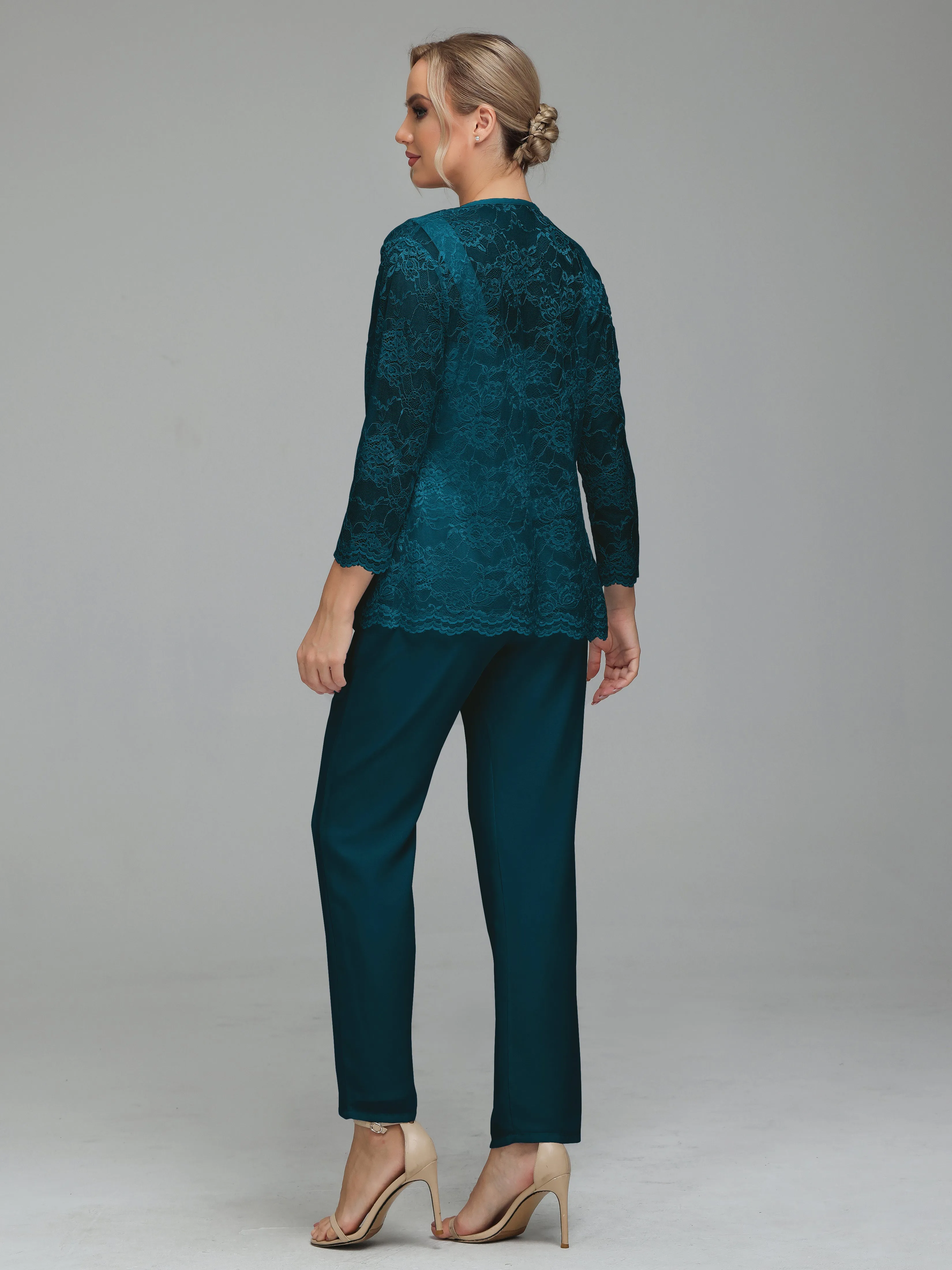 Graceful 3 Pieces Lace Chiffon Mother of Bride Dress Pant Suits