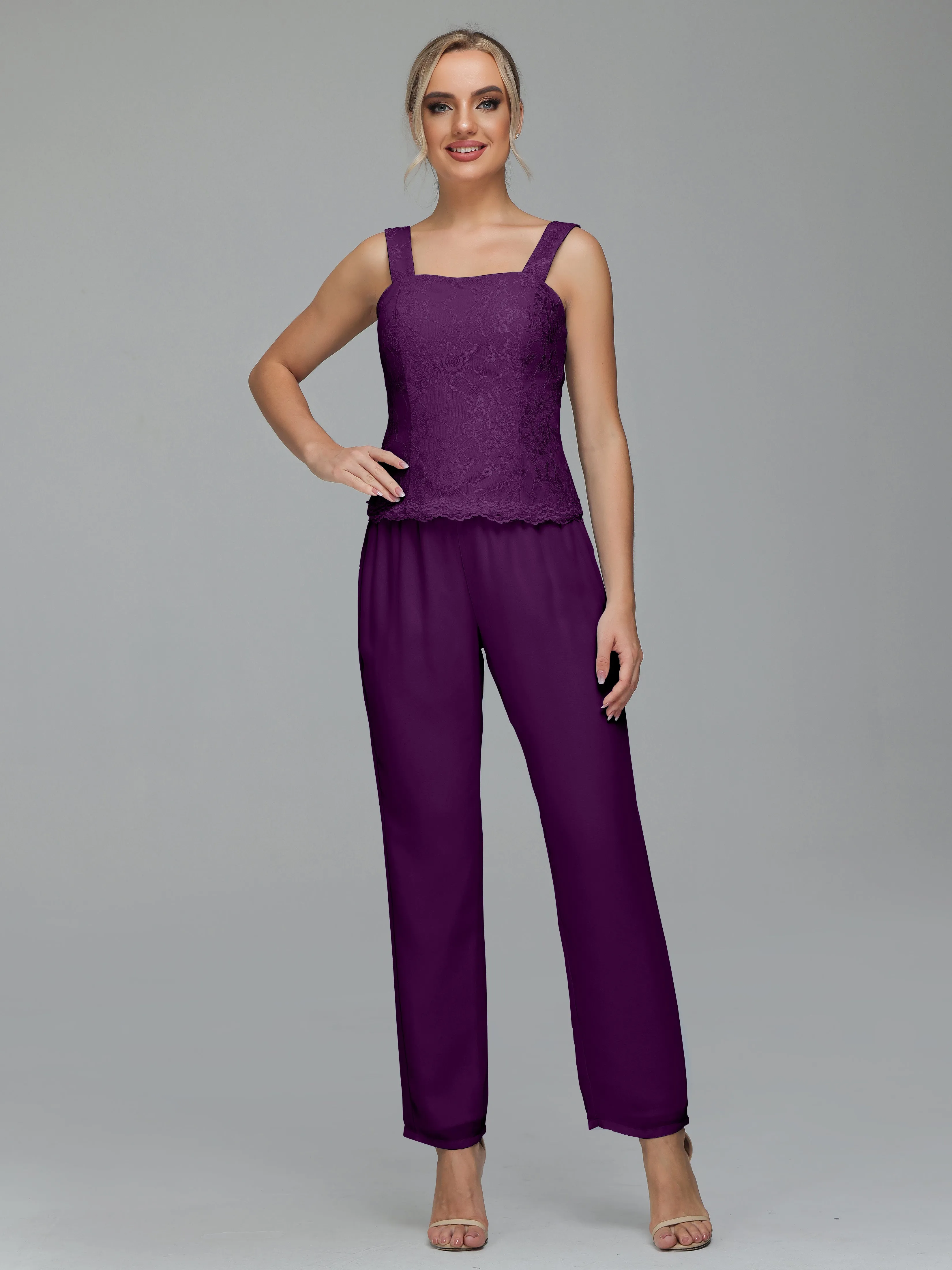 Graceful 3 Pieces Lace Chiffon Mother of Bride Dress Pant Suits