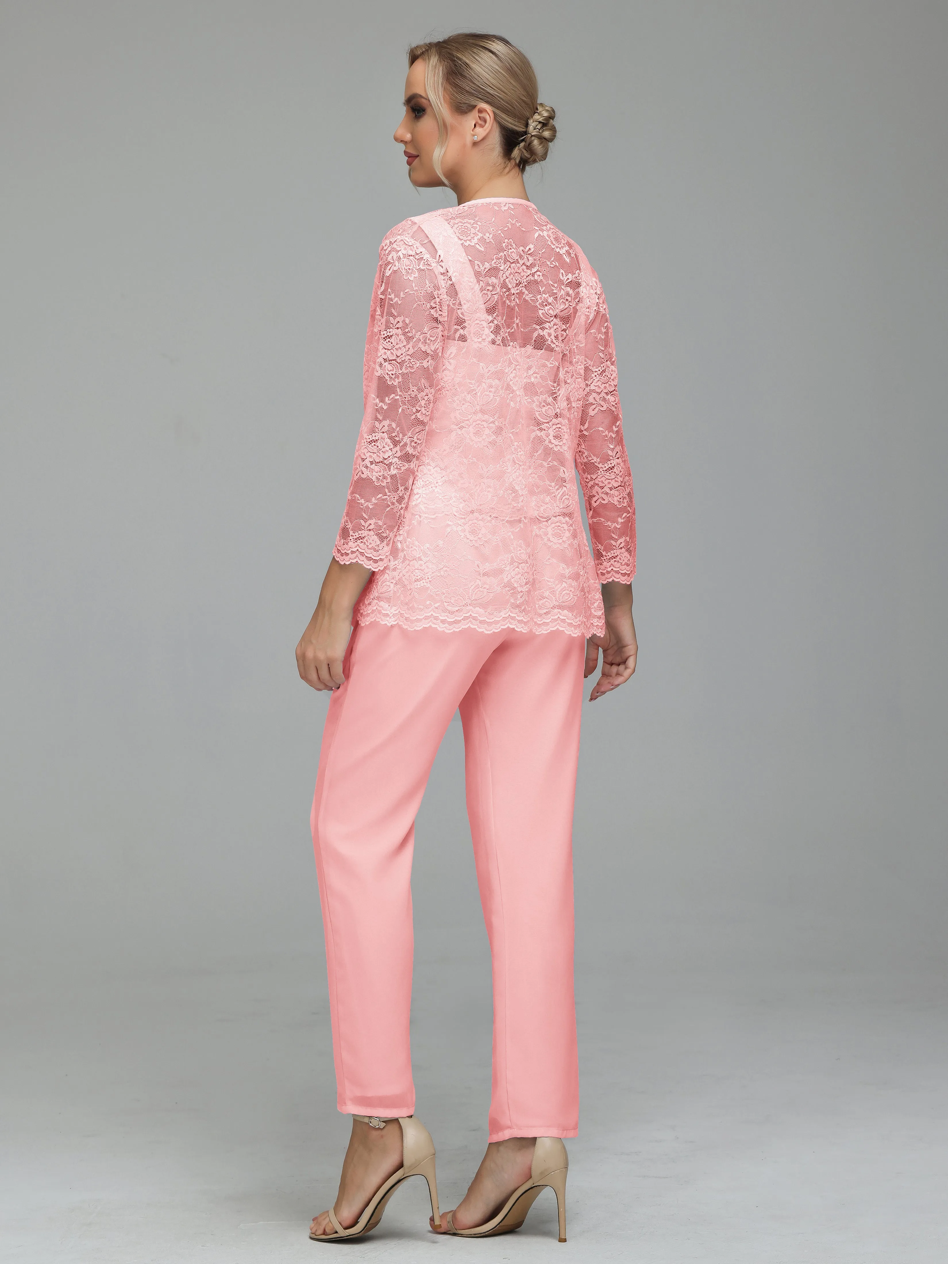 Graceful 3 Pieces Lace Chiffon Mother of Bride Dress Pant Suits