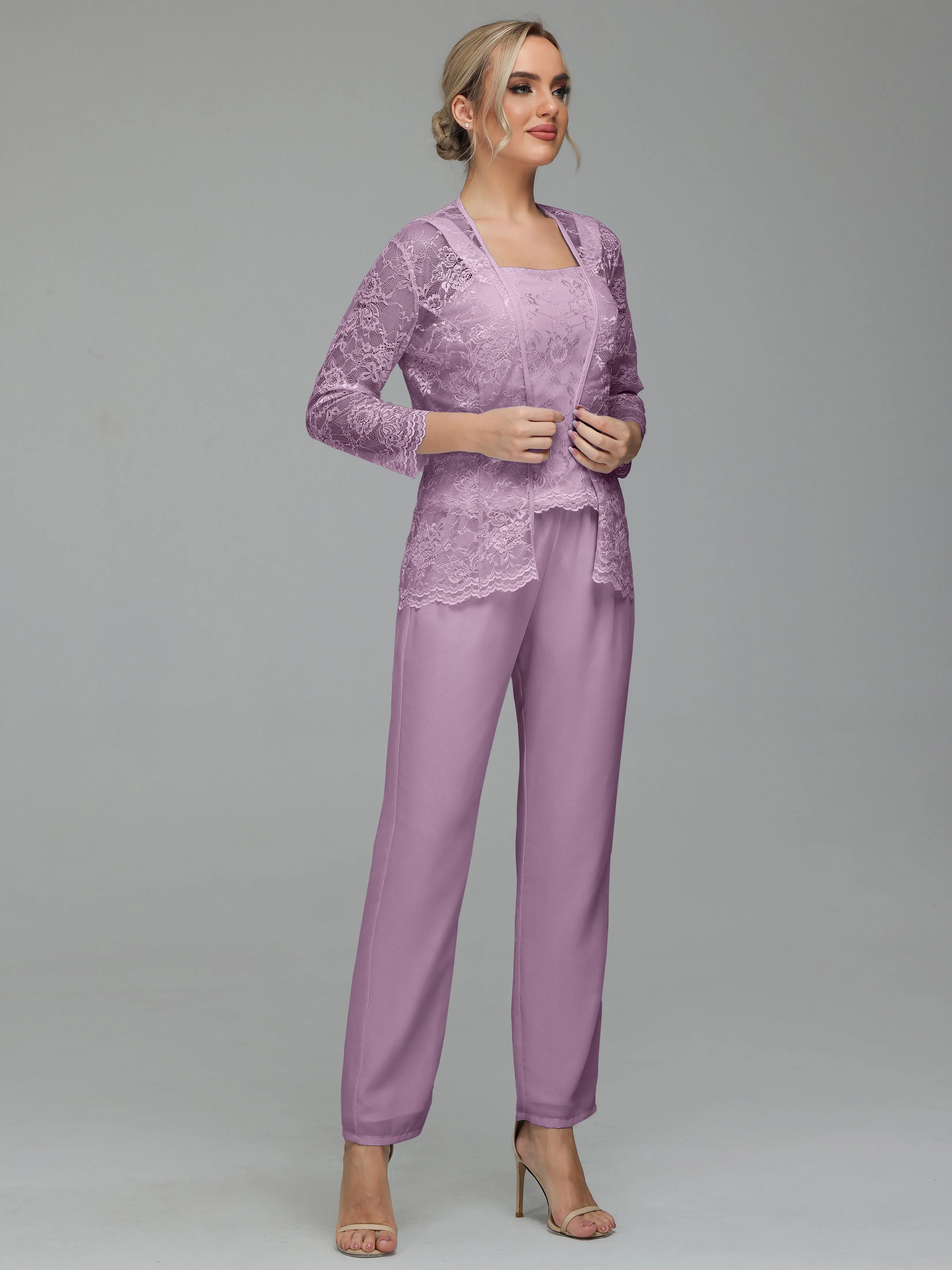 Graceful 3 Pieces Lace Chiffon Mother of Bride Dress Pant Suits