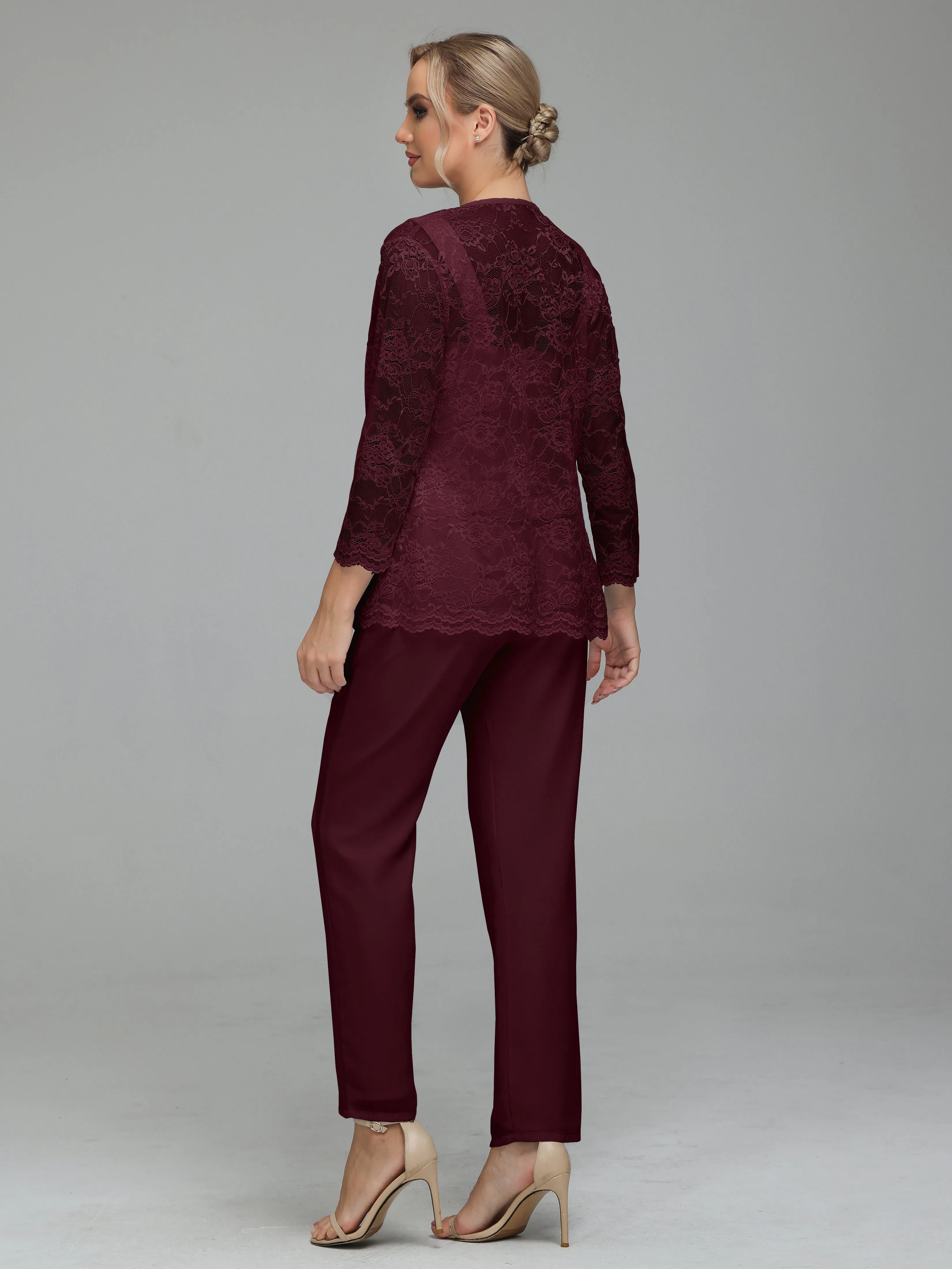 Graceful 3 Pieces Lace Chiffon Mother of Bride Dress Pant Suits