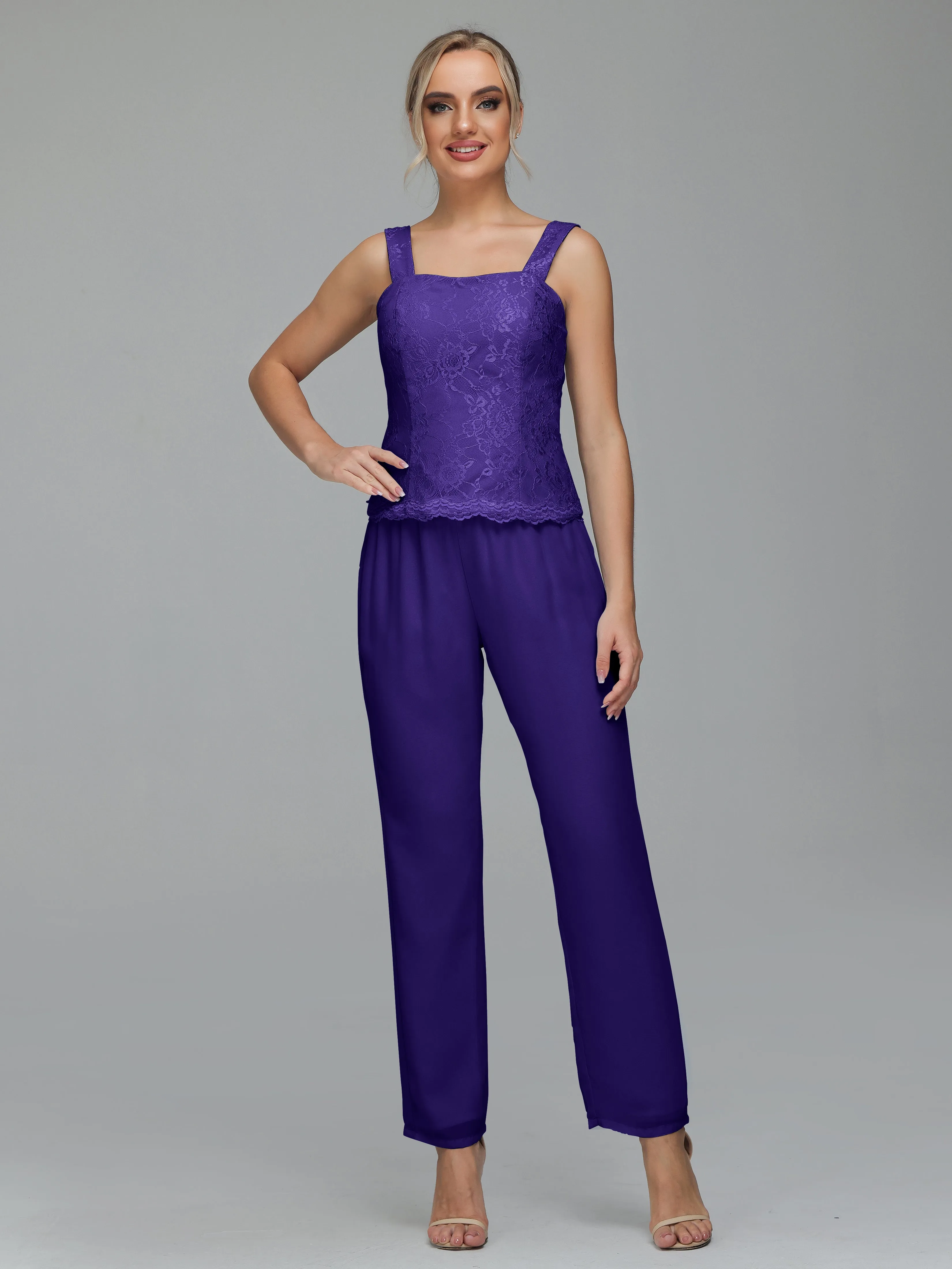 Graceful 3 Pieces Lace Chiffon Mother of Bride Dress Pant Suits