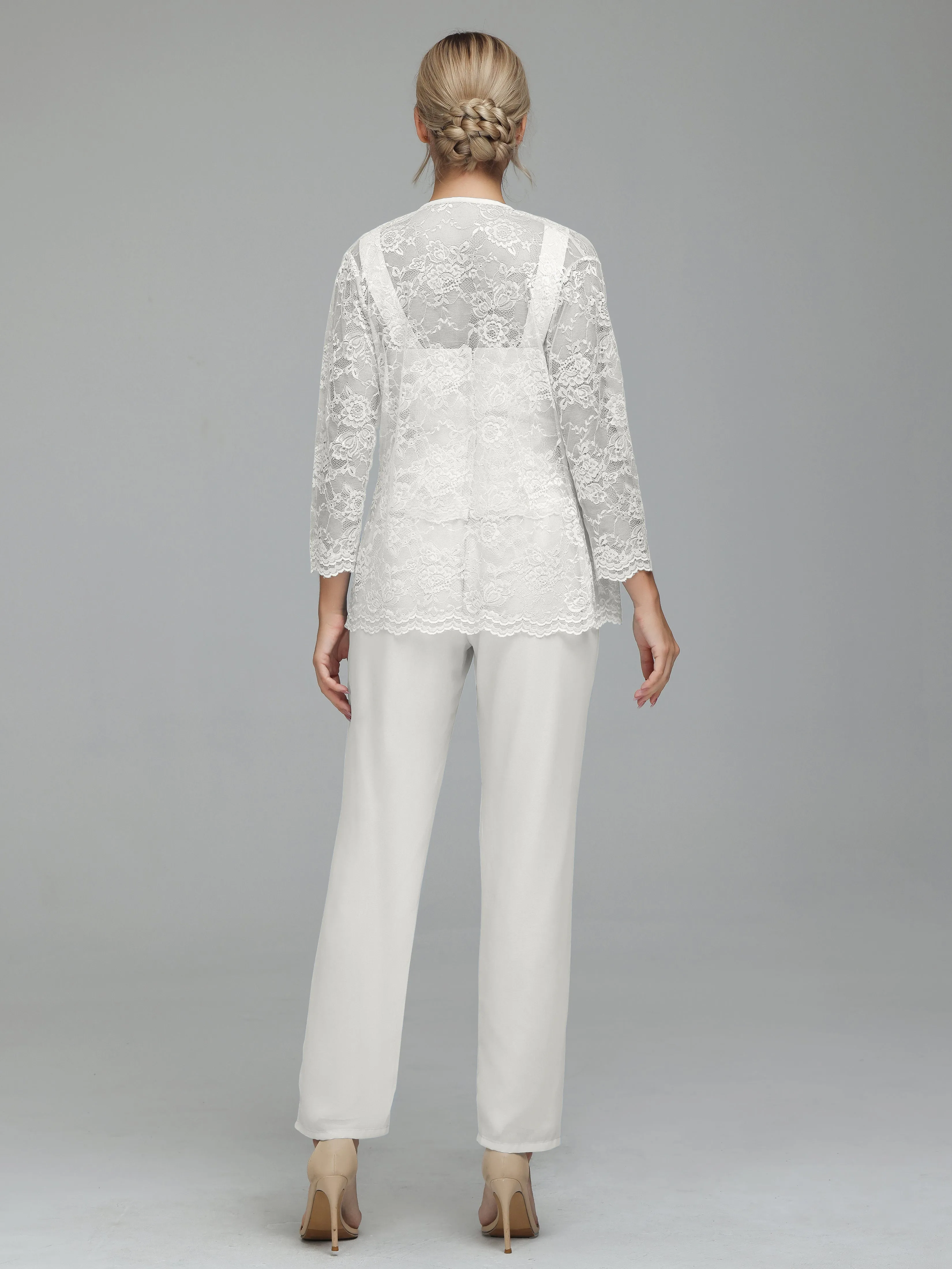 Graceful 3 Pieces Lace Chiffon Mother of Bride Dress Pant Suits