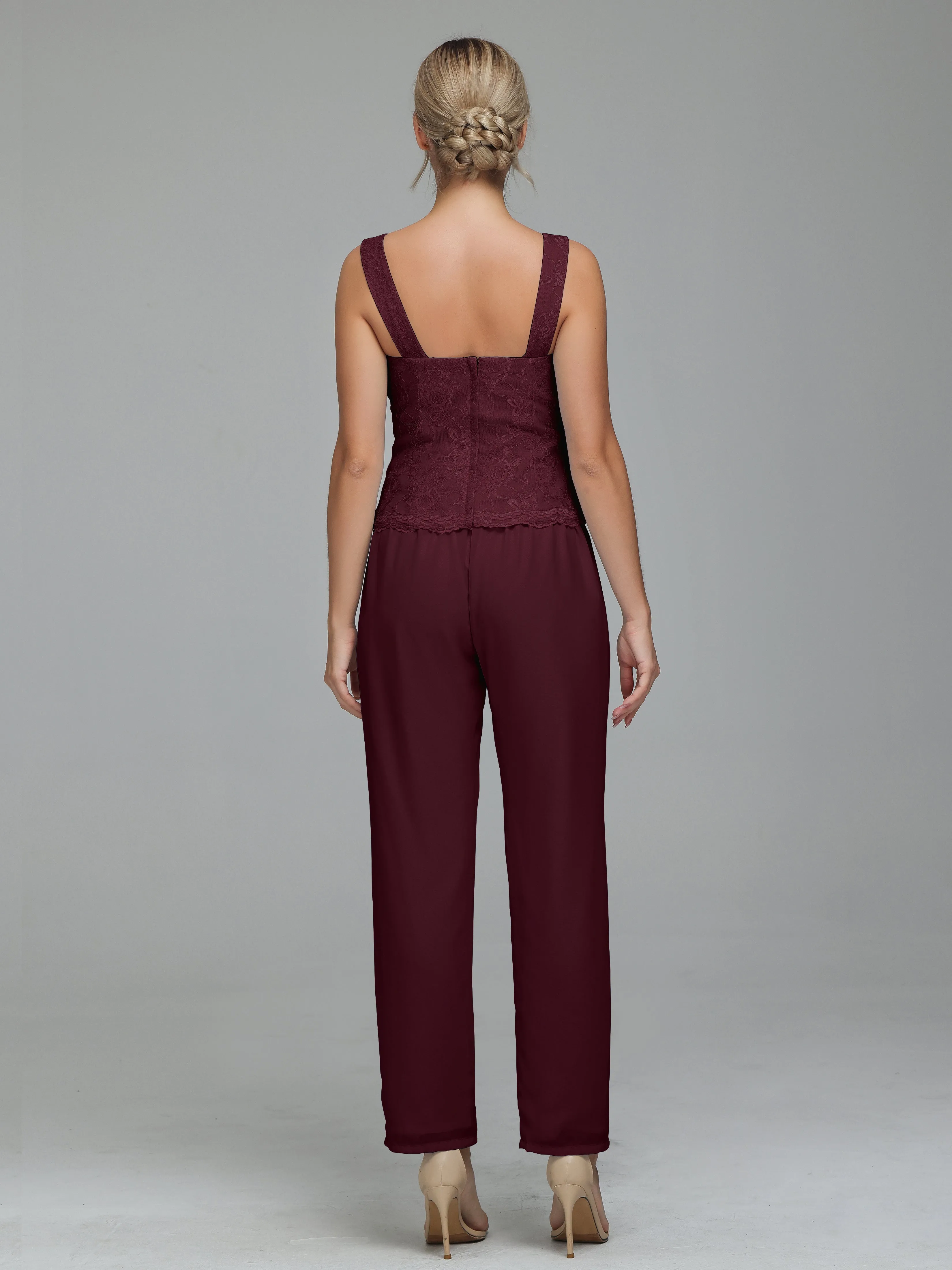 Graceful 3 Pieces Lace Chiffon Mother of Bride Dress Pant Suits