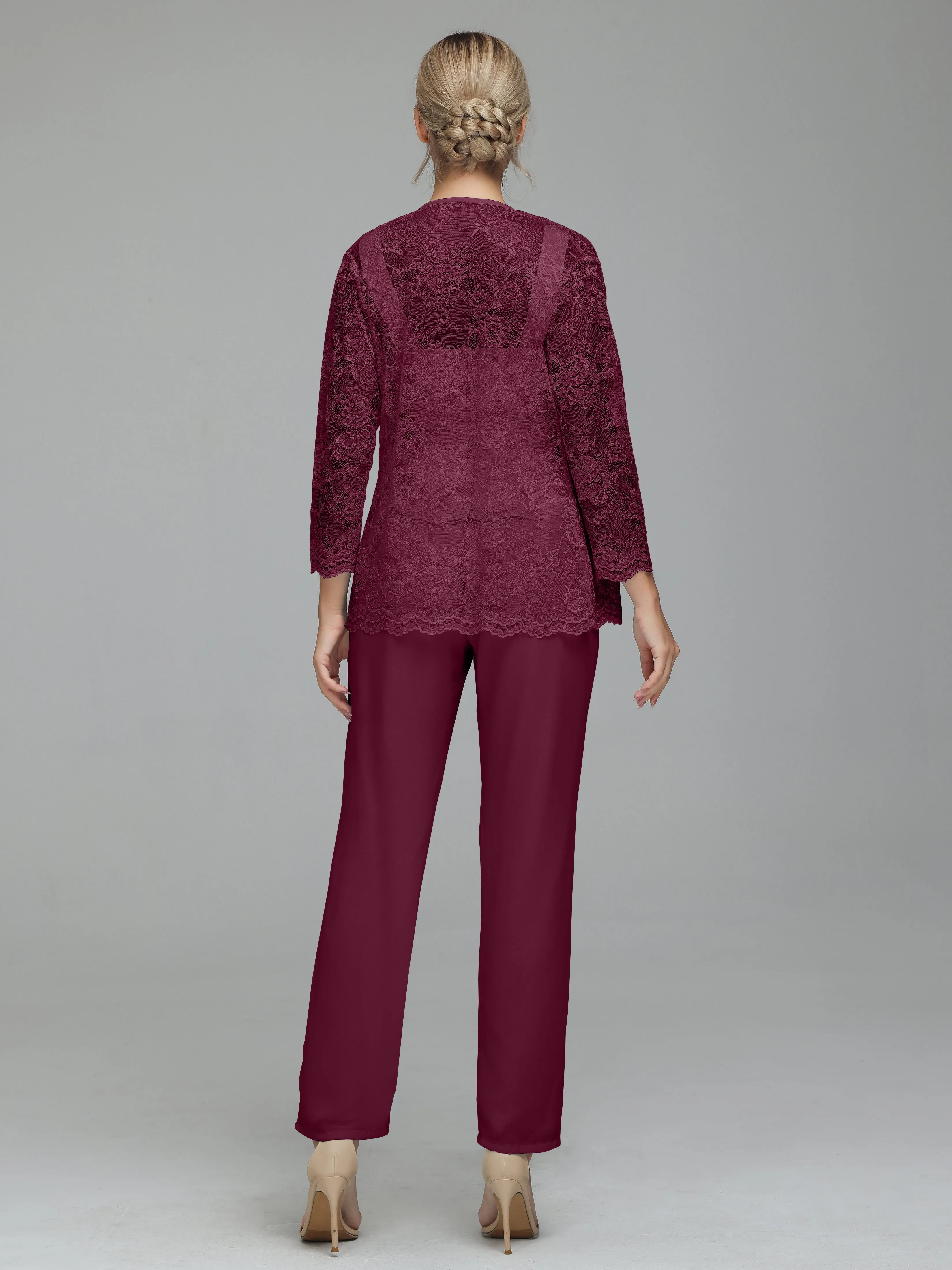 Graceful 3 Pieces Lace Chiffon Mother of Bride Dress Pant Suits