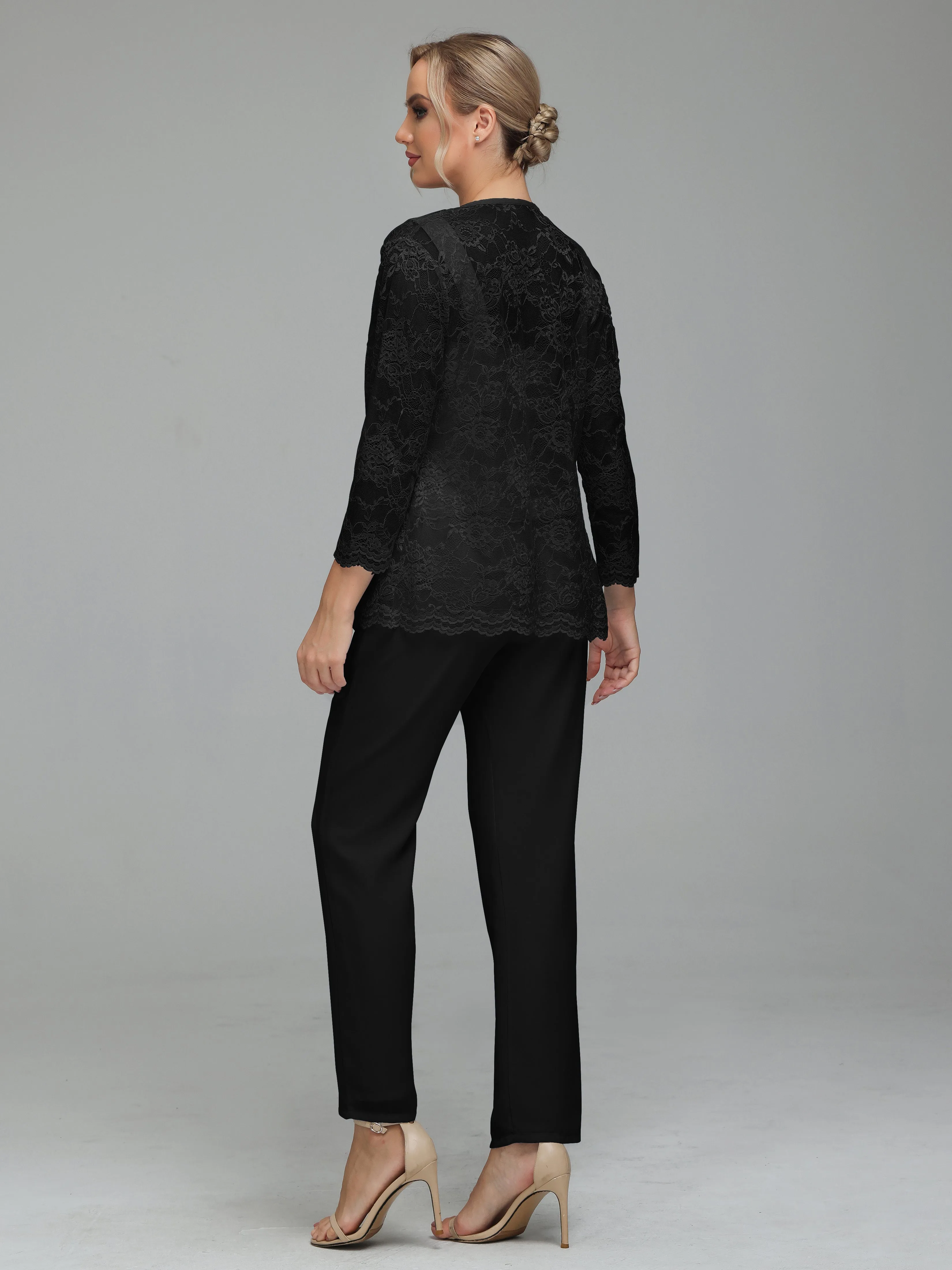 Graceful 3 Pieces Lace Chiffon Mother of Bride Dress Pant Suits