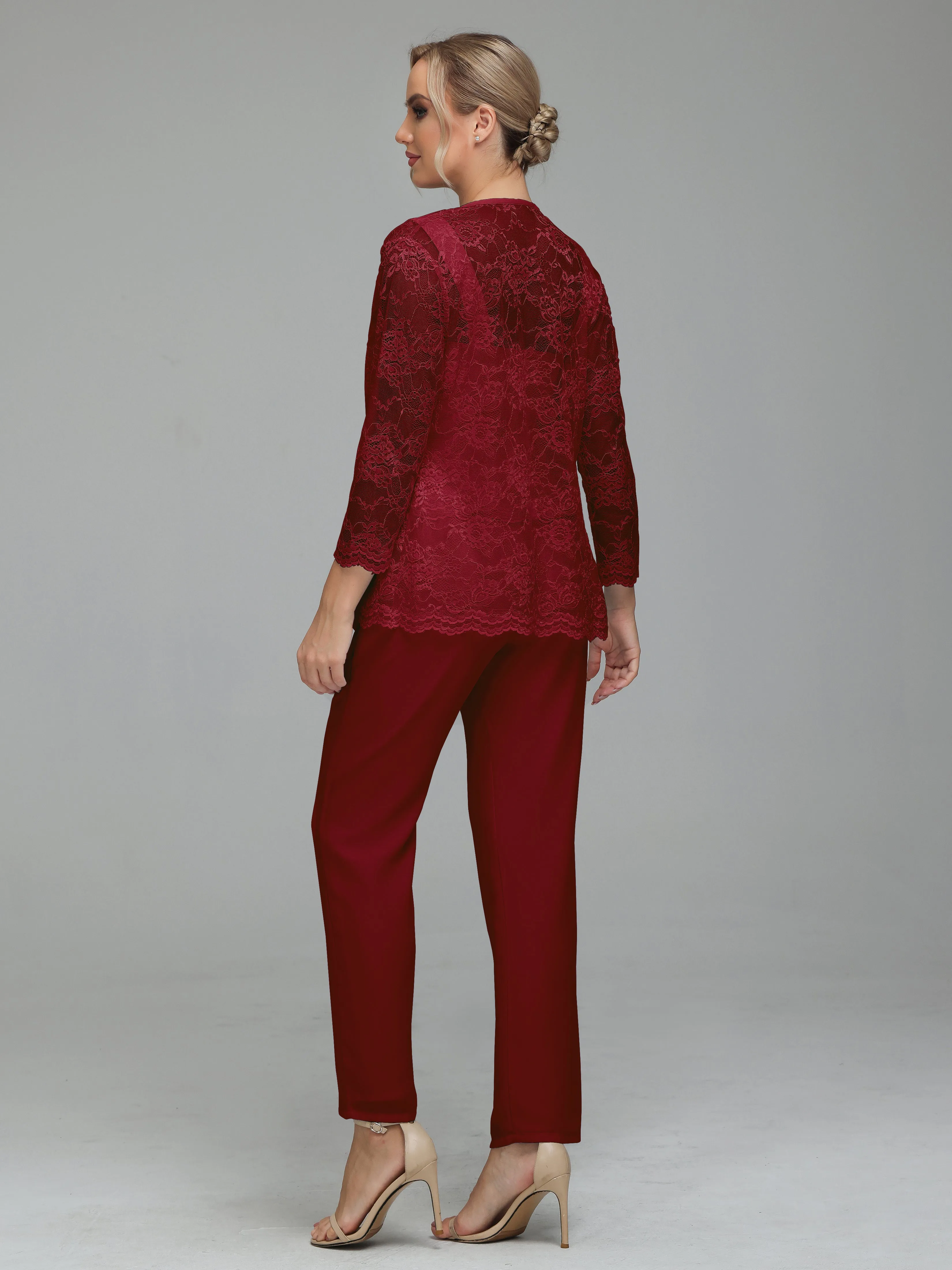 Graceful 3 Pieces Lace Chiffon Mother of Bride Dress Pant Suits