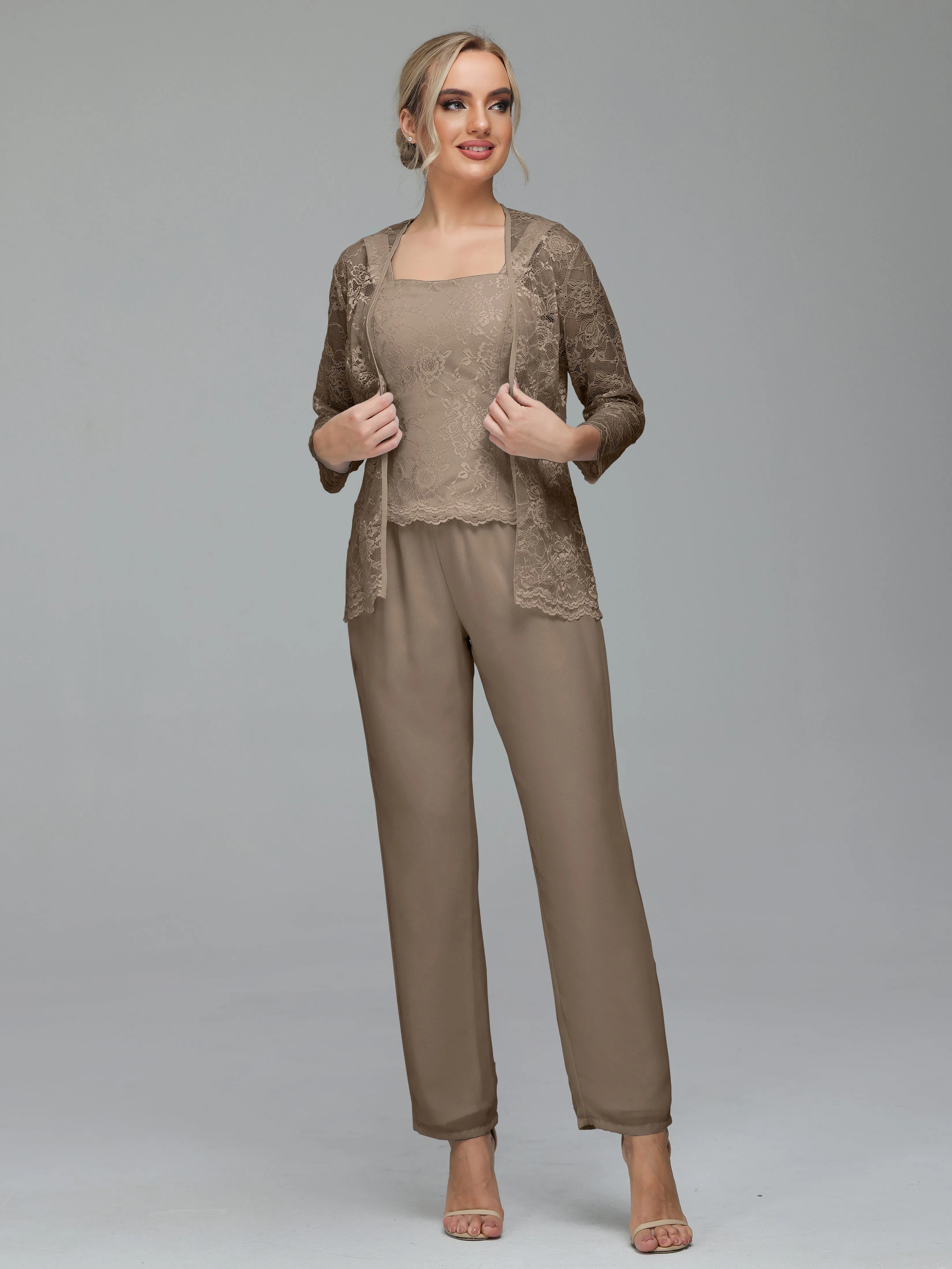 Graceful 3 Pieces Lace Chiffon Mother of Bride Dress Pant Suits