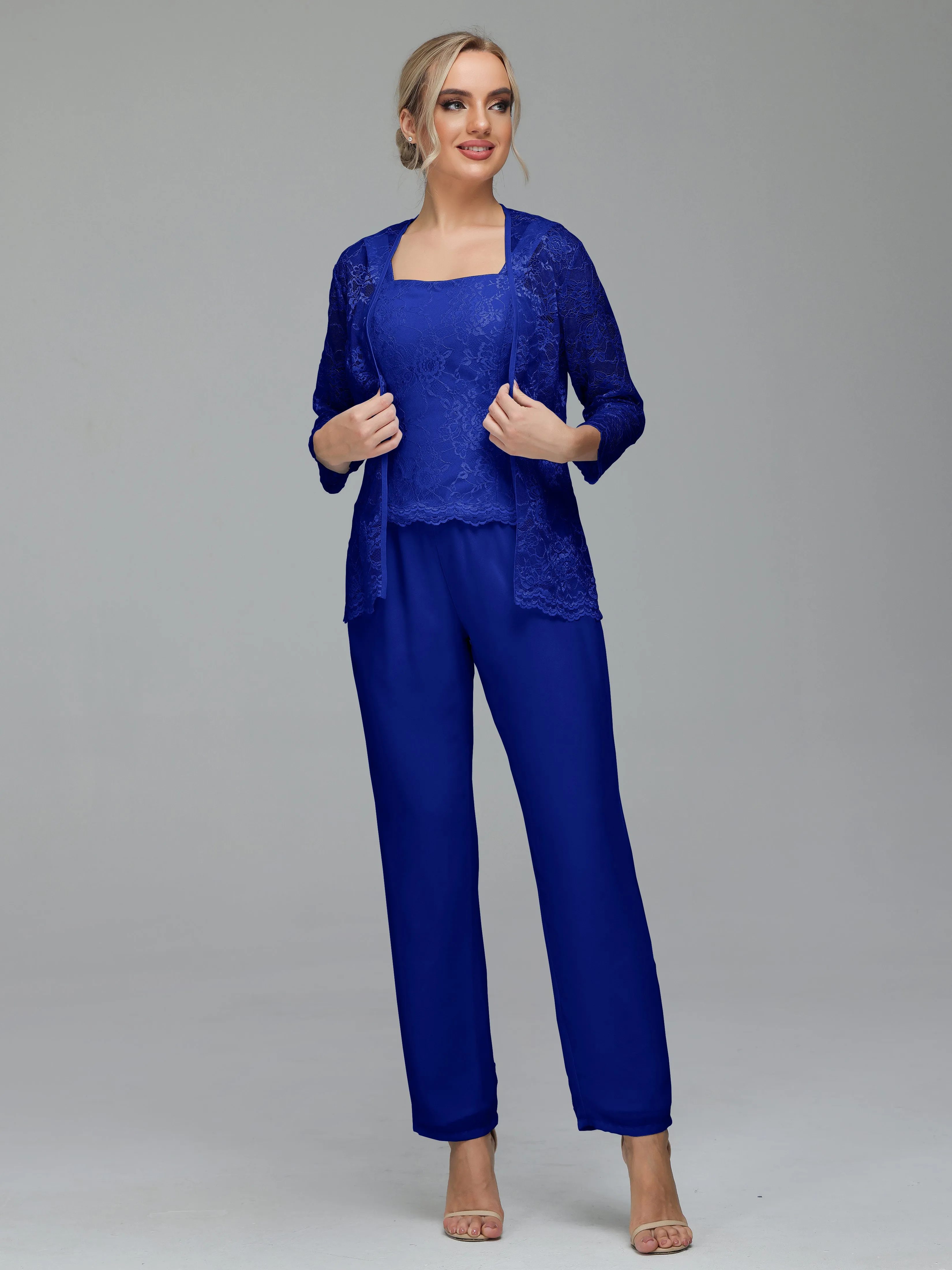 Graceful 3 Pieces Lace Chiffon Mother of Bride Dress Pant Suits