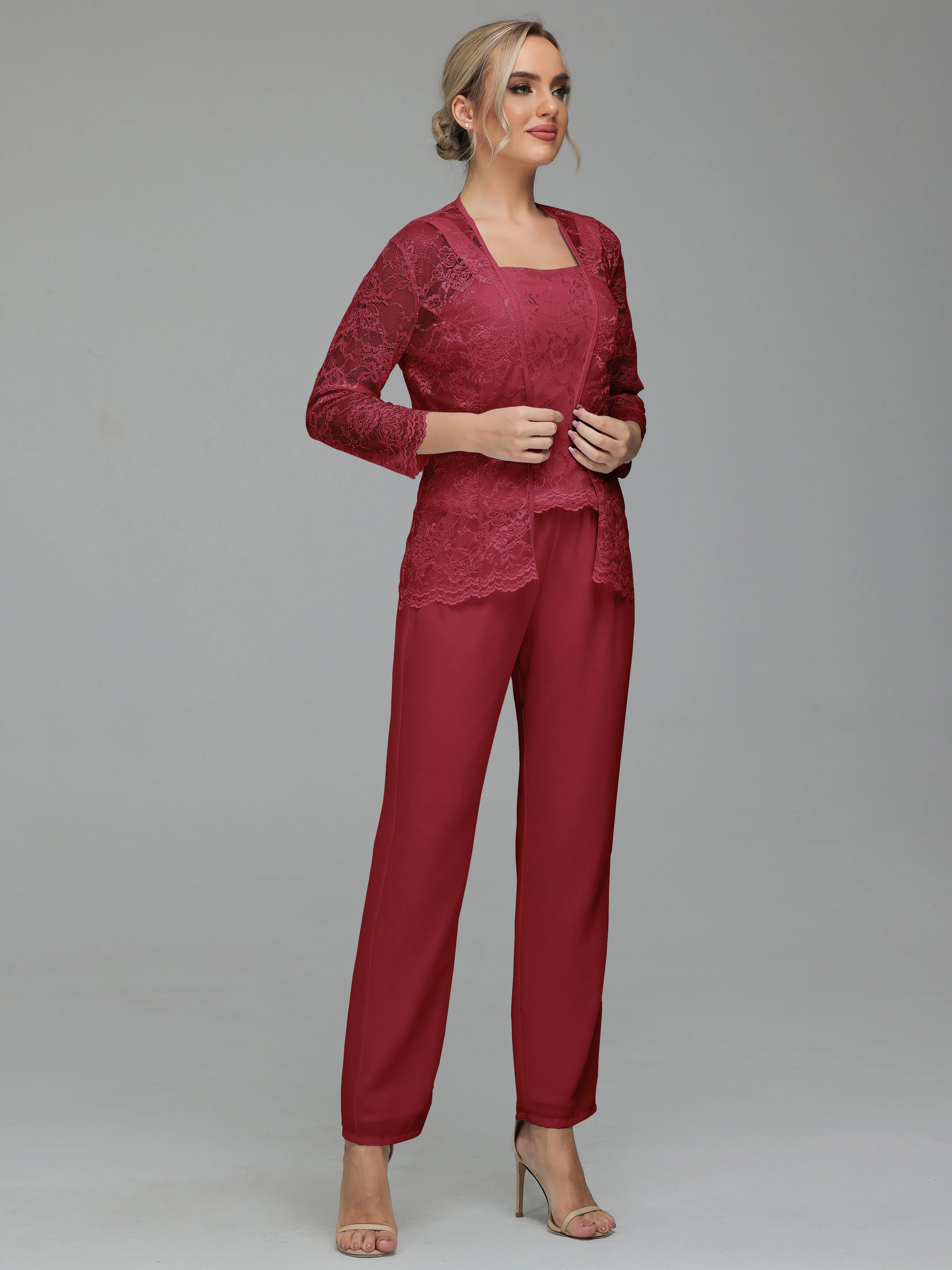Graceful 3 Pieces Lace Chiffon Mother of Bride Dress Pant Suits
