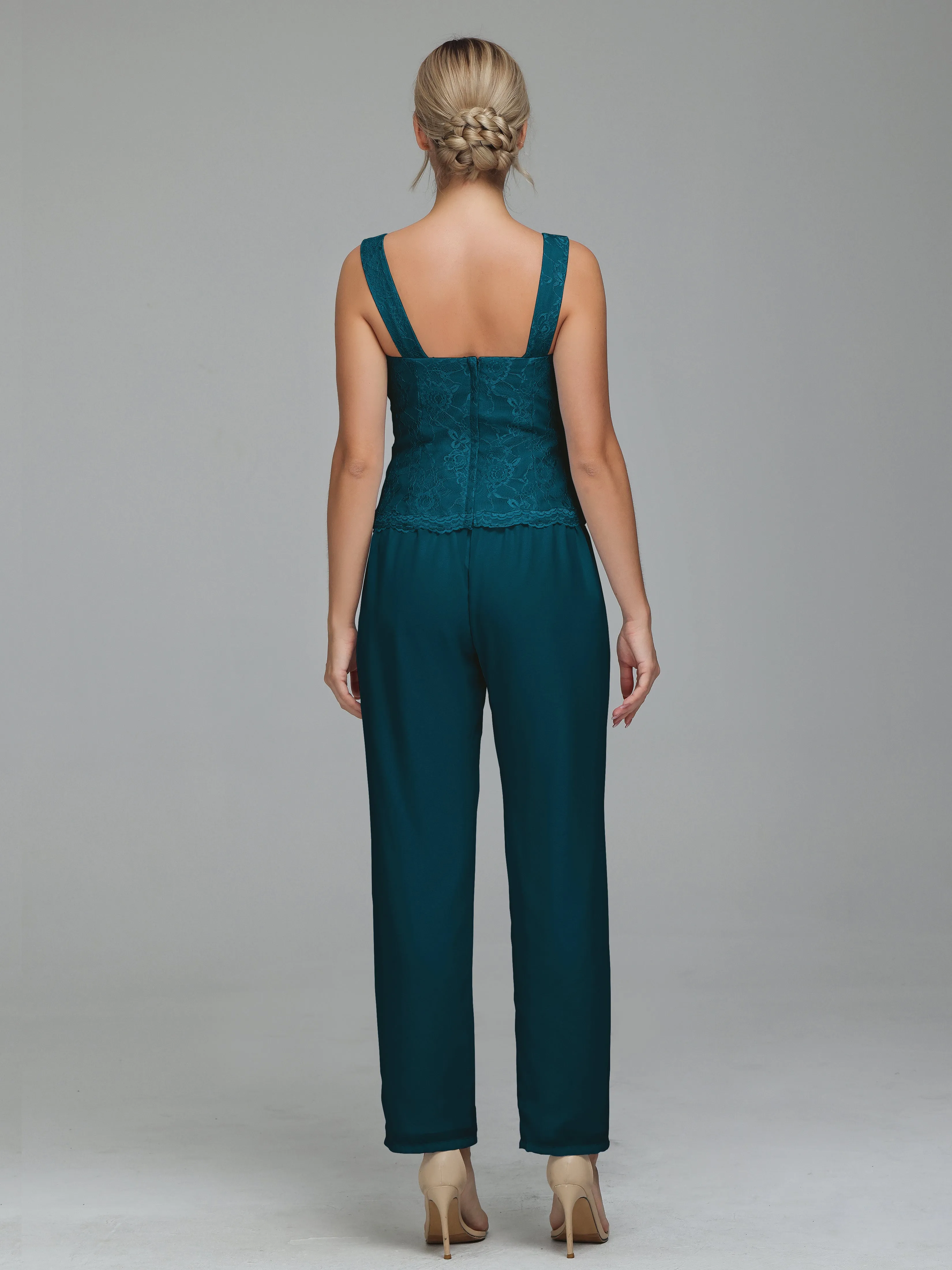 Graceful 3 Pieces Lace Chiffon Mother of Bride Dress Pant Suits