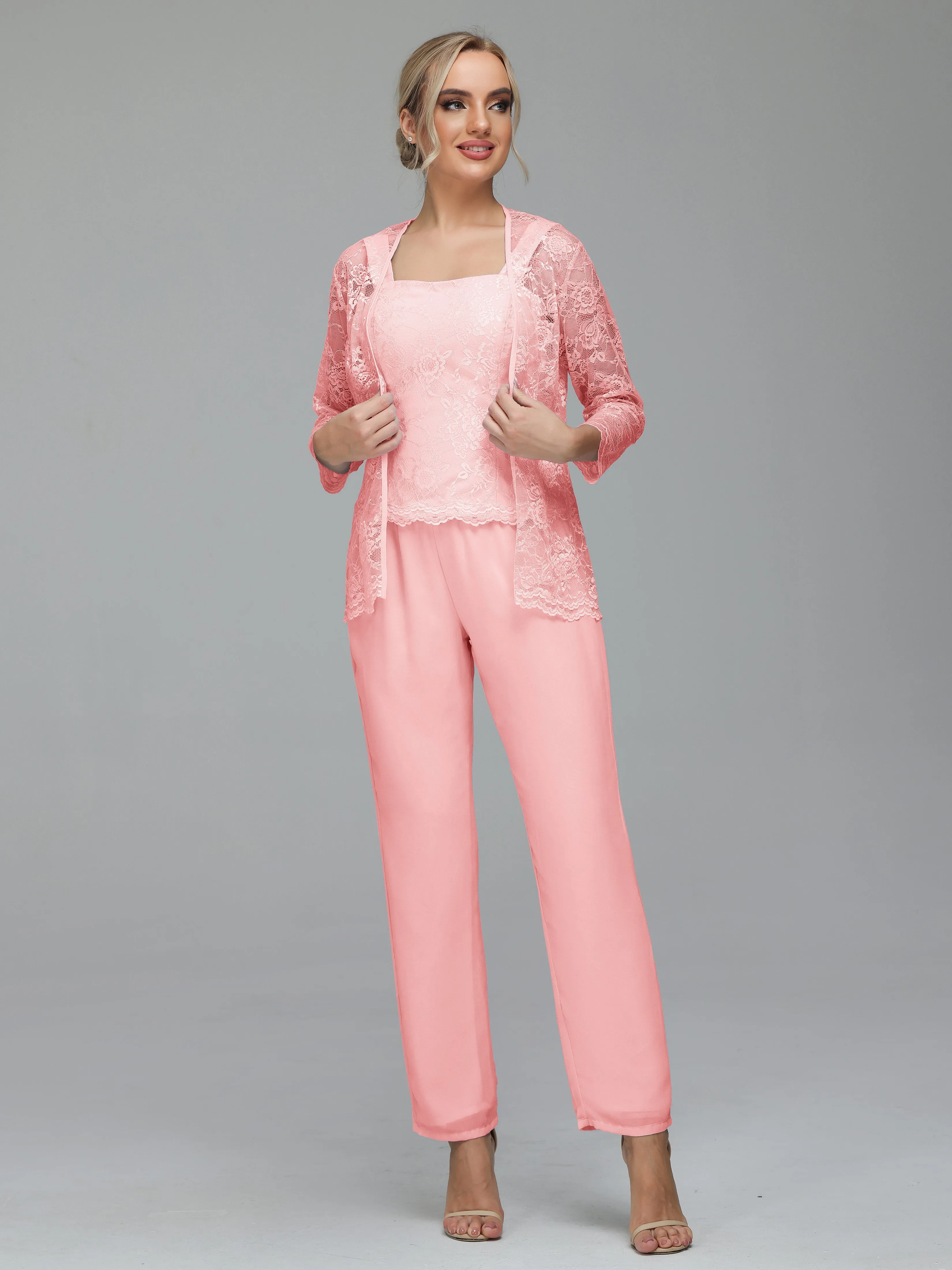 Graceful 3 Pieces Lace Chiffon Mother of Bride Dress Pant Suits