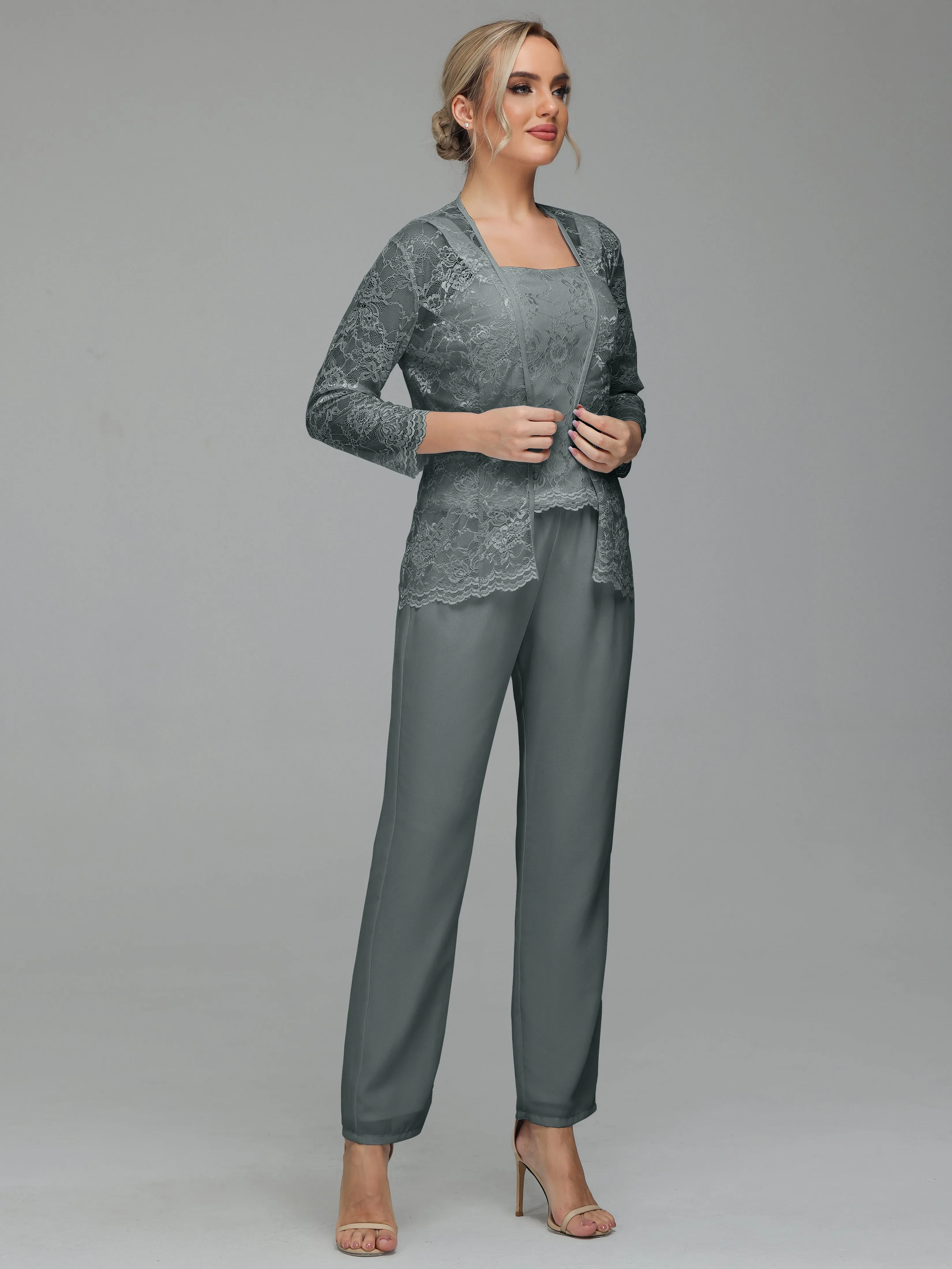 Graceful 3 Pieces Lace Chiffon Mother of Bride Dress Pant Suits