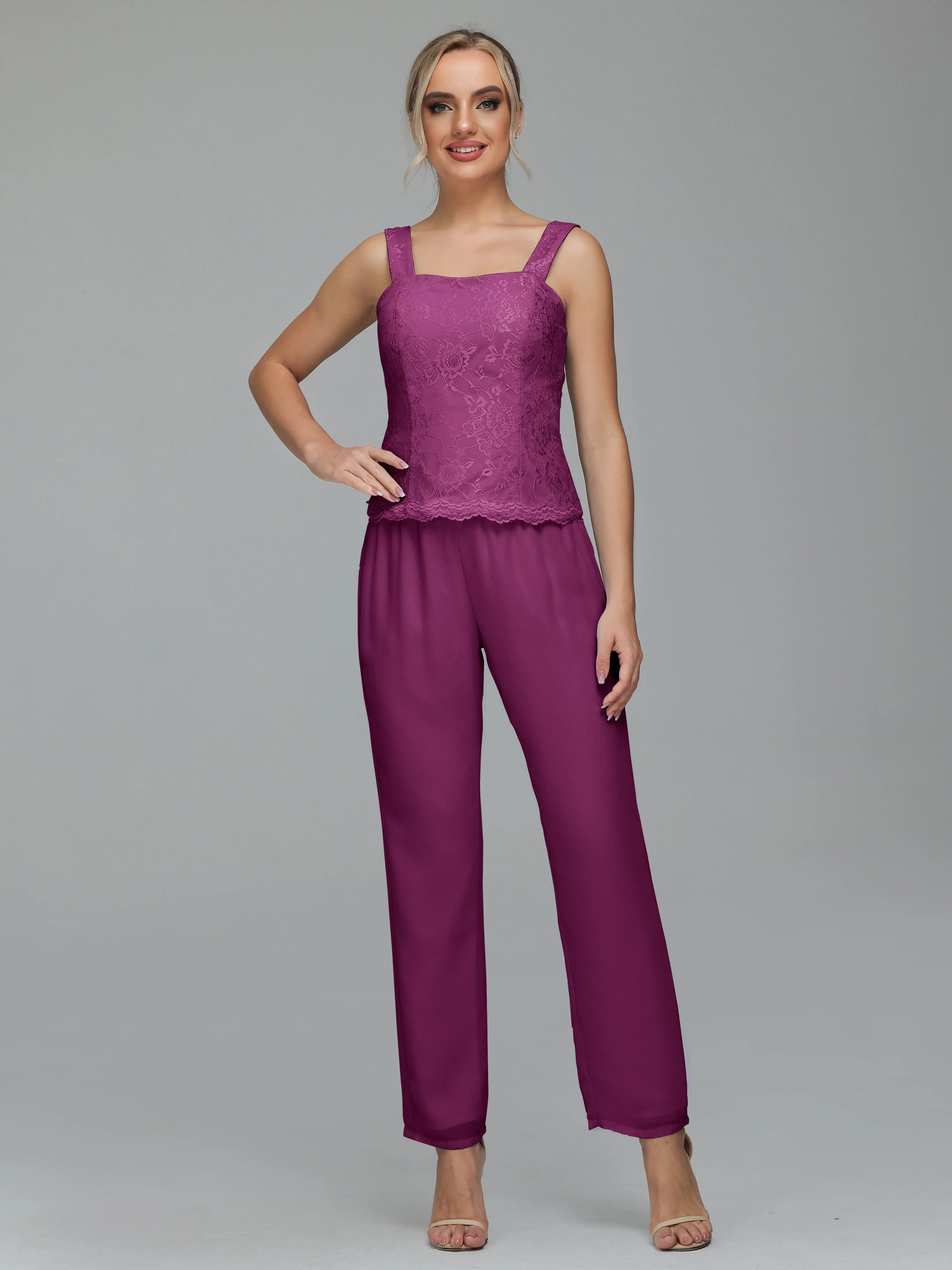 Graceful 3 Pieces Lace Chiffon Mother of Bride Dress Pant Suits