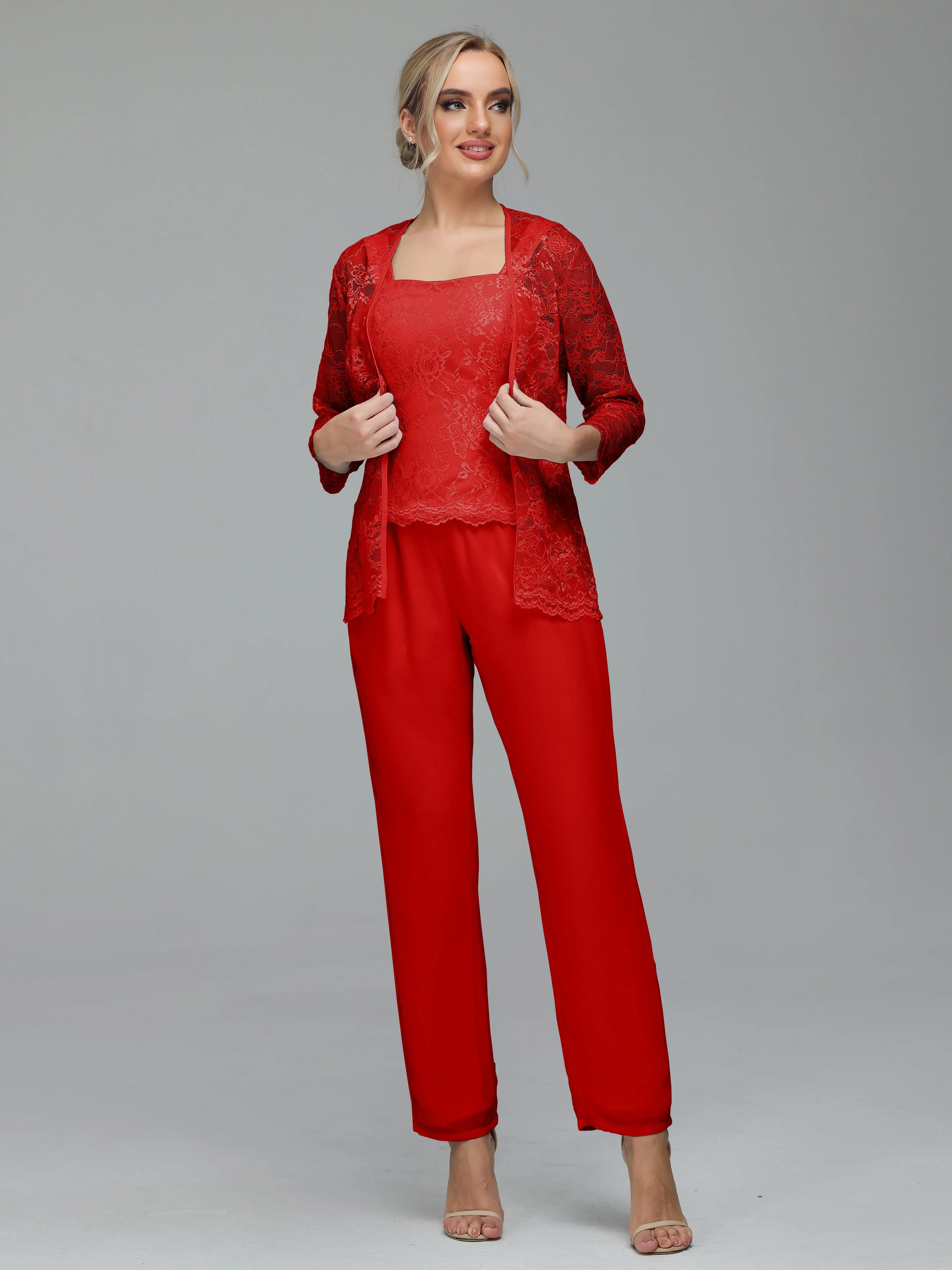 Graceful 3 Pieces Lace Chiffon Mother of Bride Dress Pant Suits