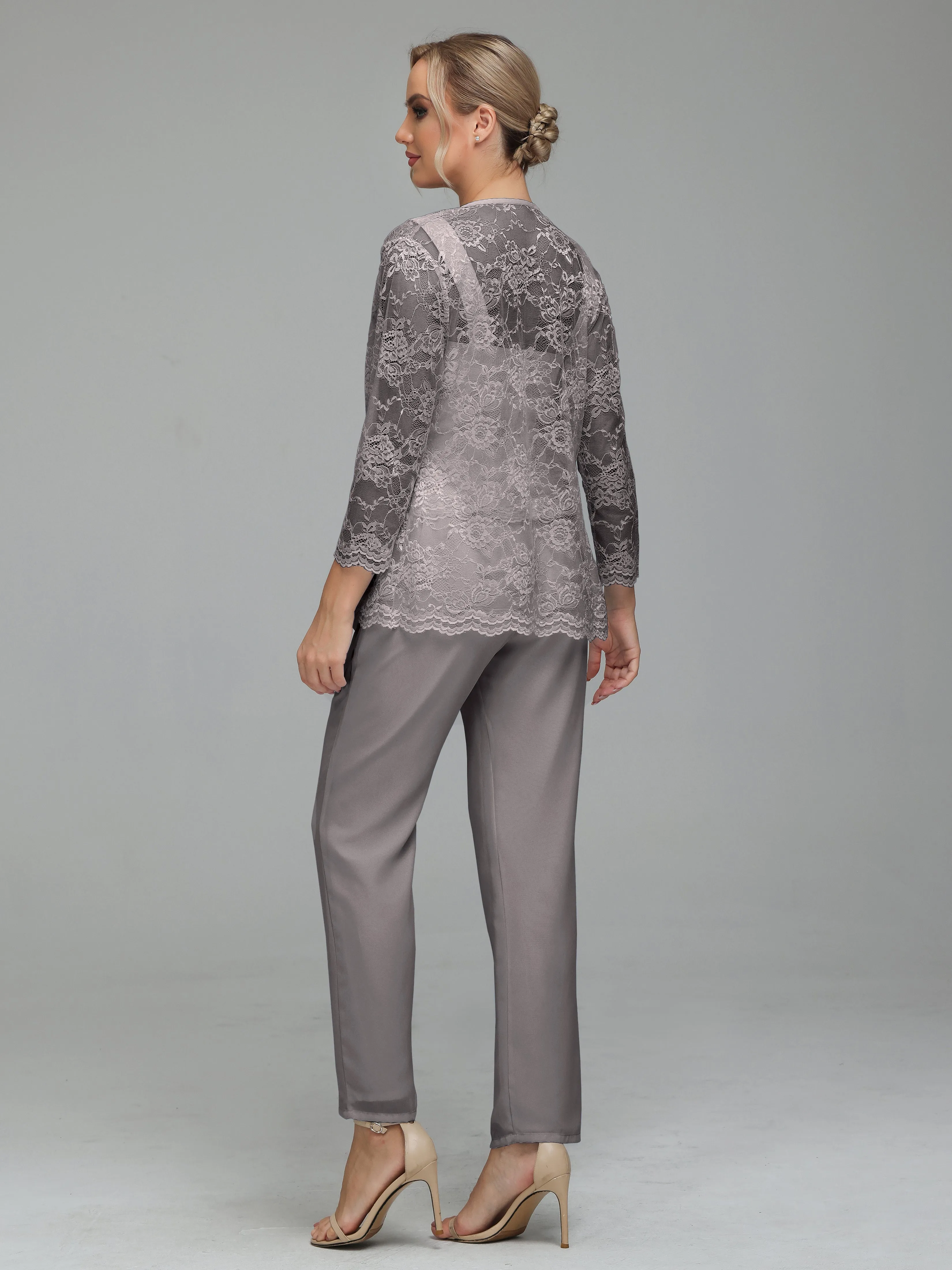 Graceful 3 Pieces Lace Chiffon Mother of Bride Dress Pant Suits