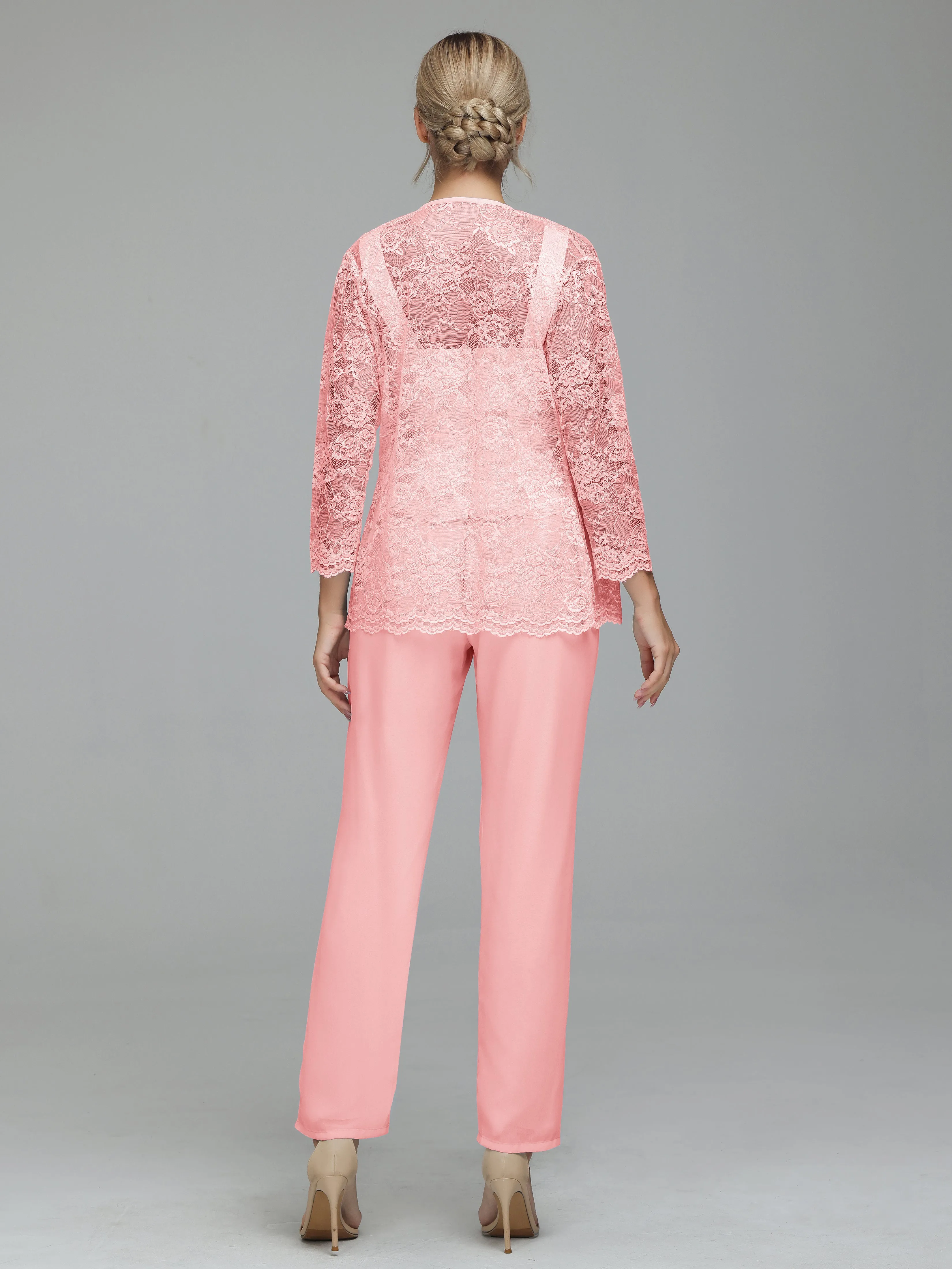 Graceful 3 Pieces Lace Chiffon Mother of Bride Dress Pant Suits