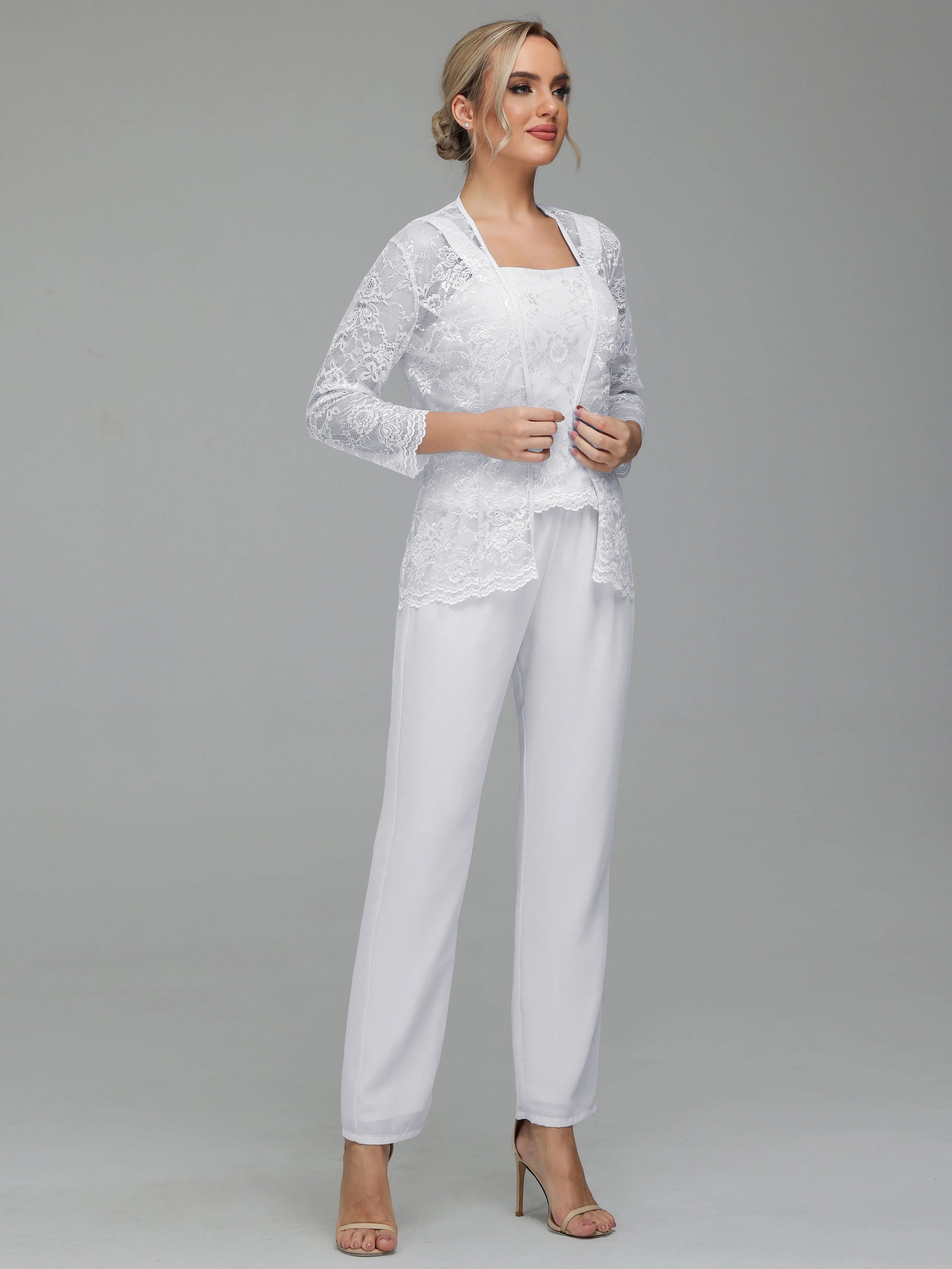 Graceful 3 Pieces Lace Chiffon Mother of Bride Dress Pant Suits