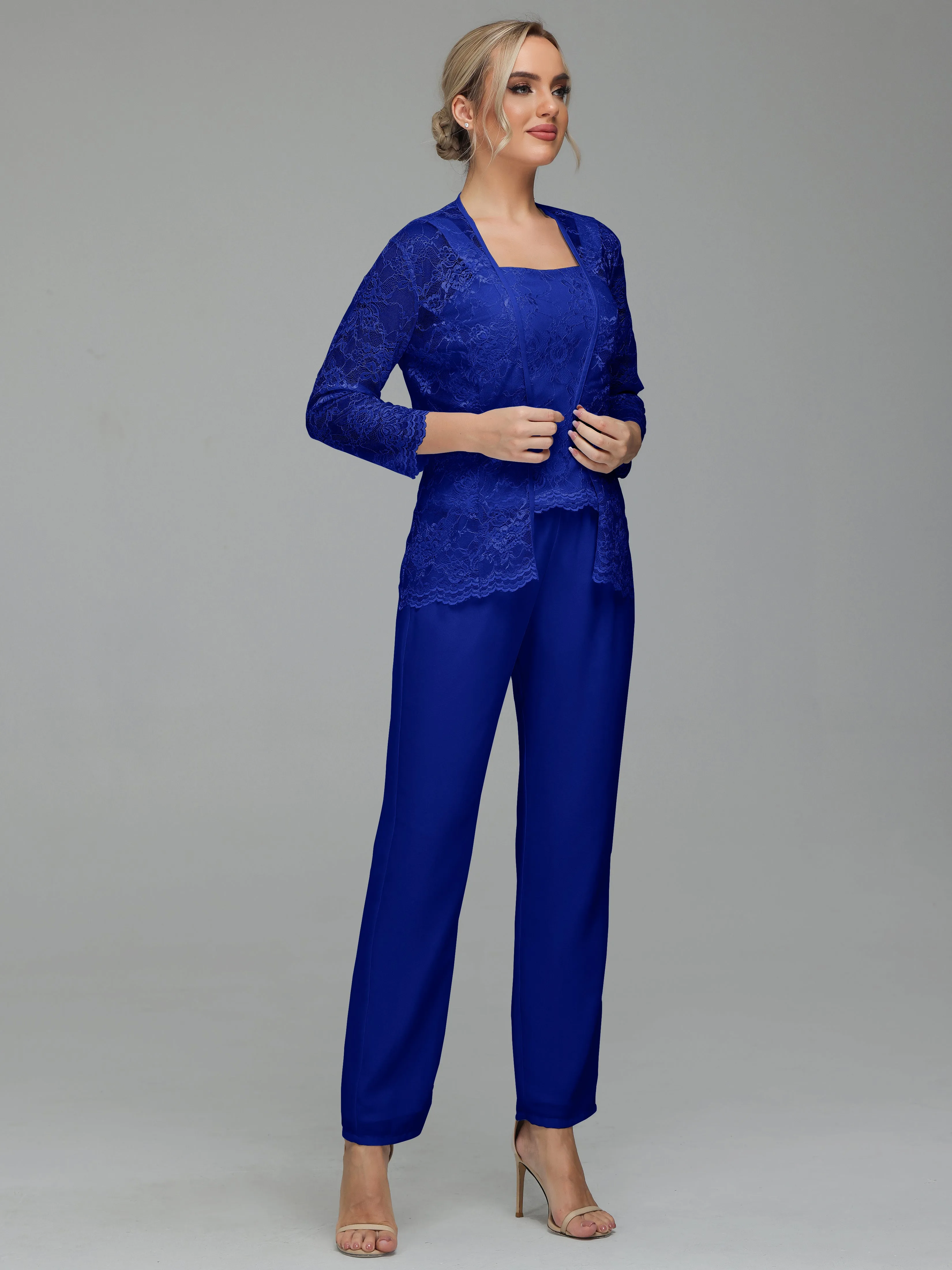 Graceful 3 Pieces Lace Chiffon Mother of Bride Dress Pant Suits