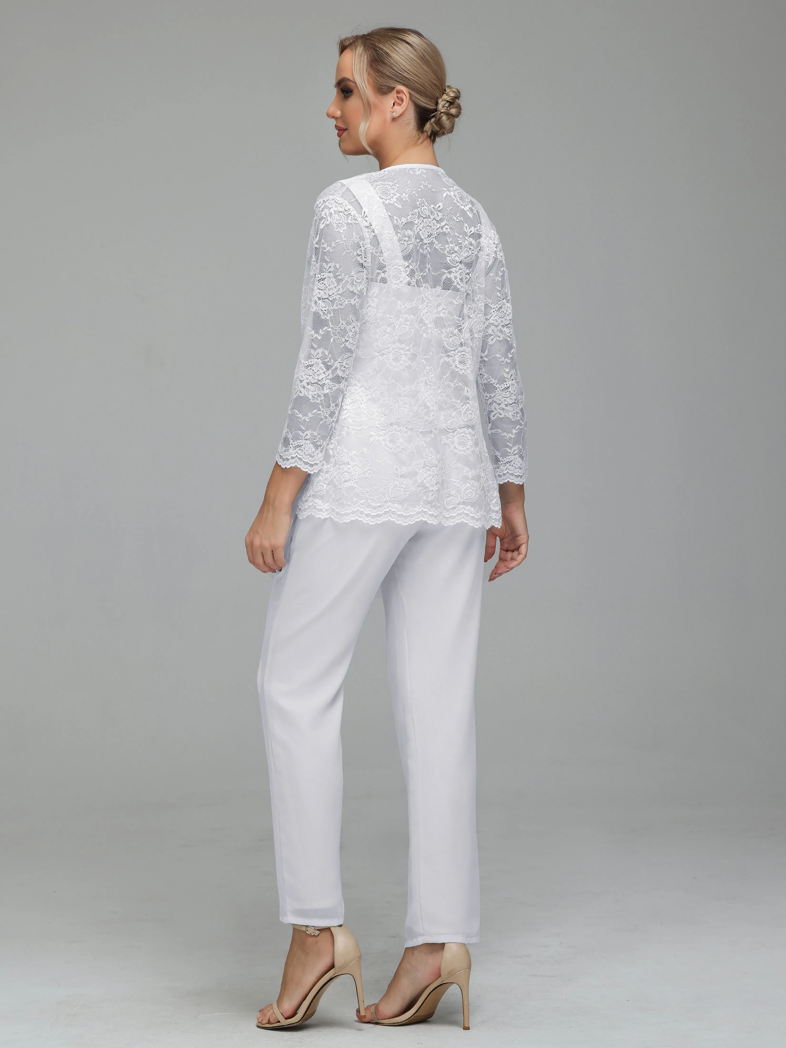 Graceful 3 Pieces Lace Chiffon Mother of Bride Dress Pant Suits