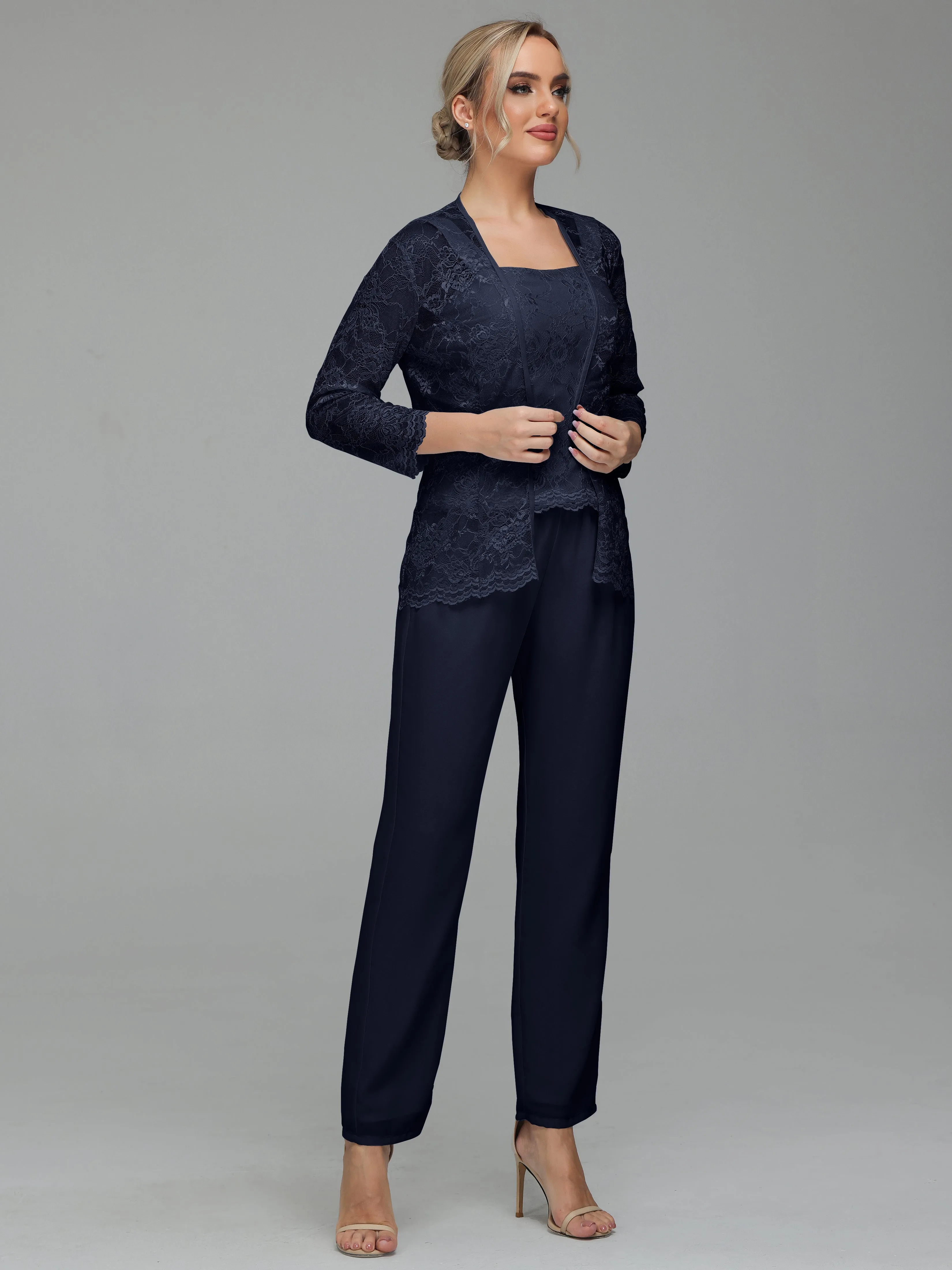 Graceful 3 Pieces Lace Chiffon Mother of Bride Dress Pant Suits