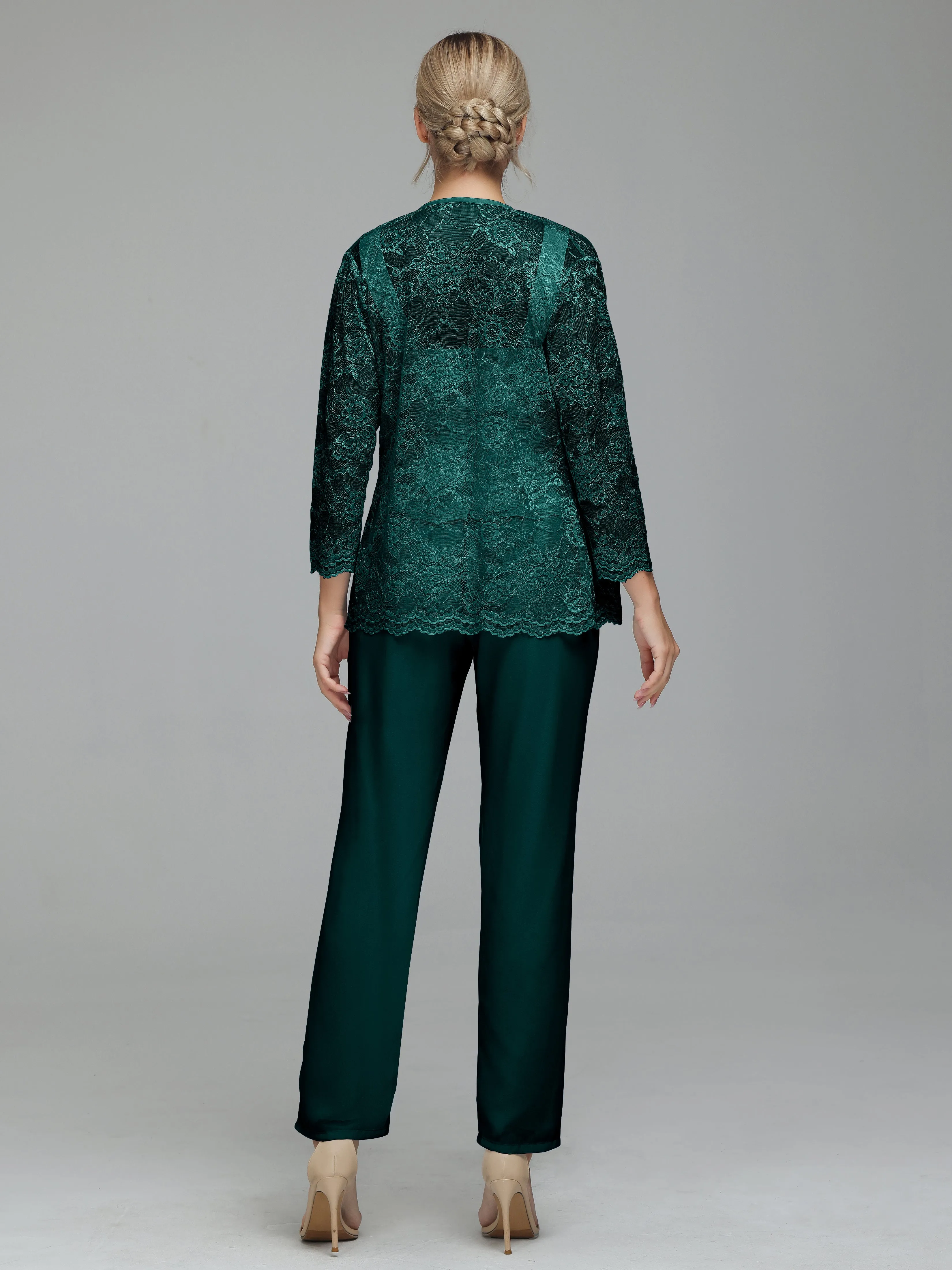 Graceful 3 Pieces Lace Chiffon Mother of Bride Dress Pant Suits