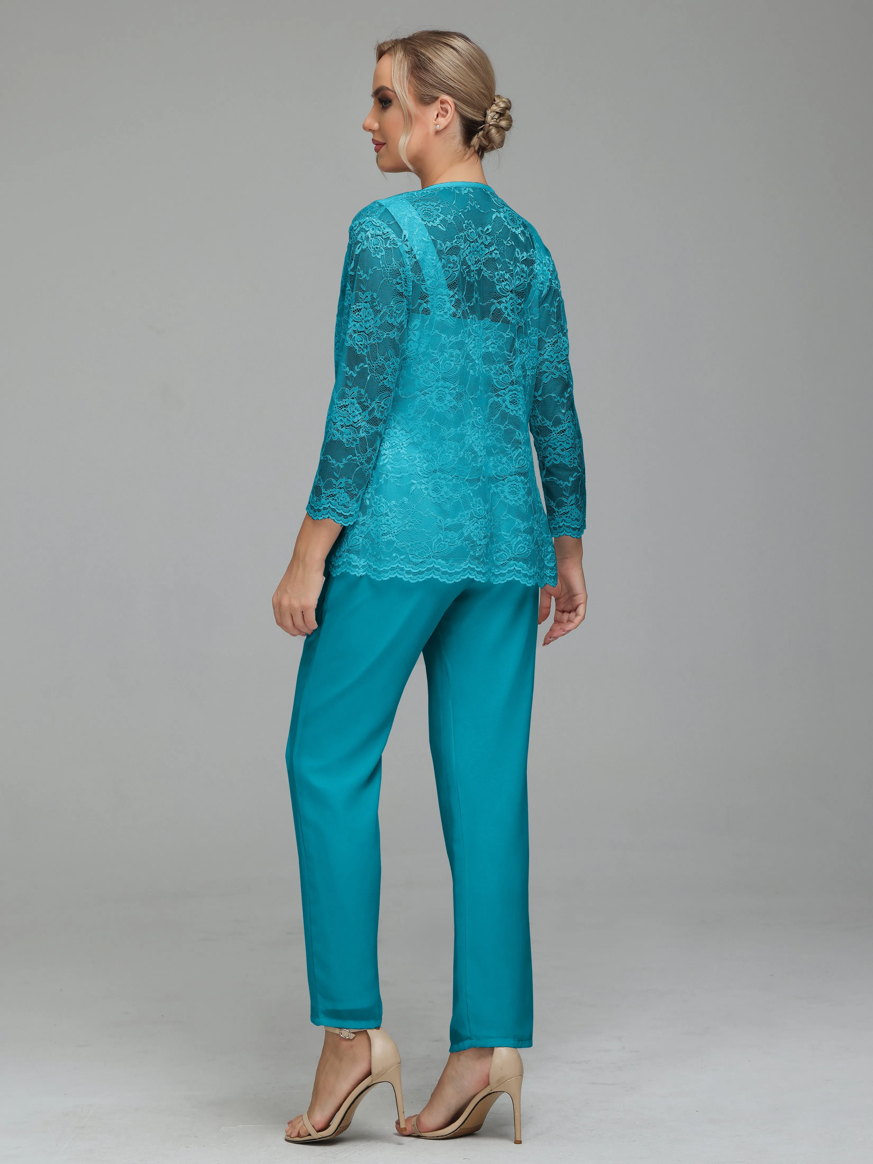 Graceful 3 Pieces Lace Chiffon Mother of Bride Dress Pant Suits