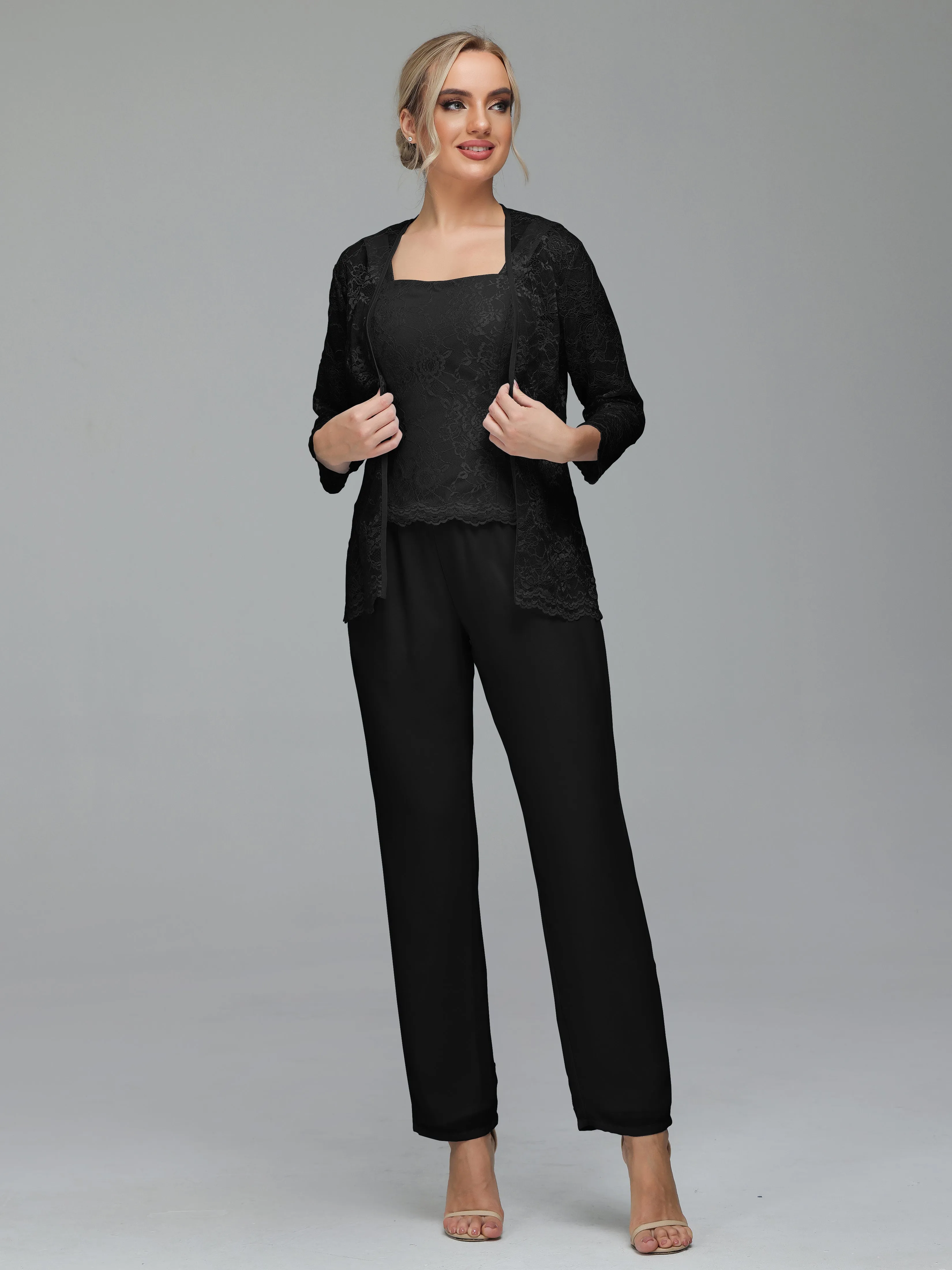 Graceful 3 Pieces Lace Chiffon Mother of Bride Dress Pant Suits