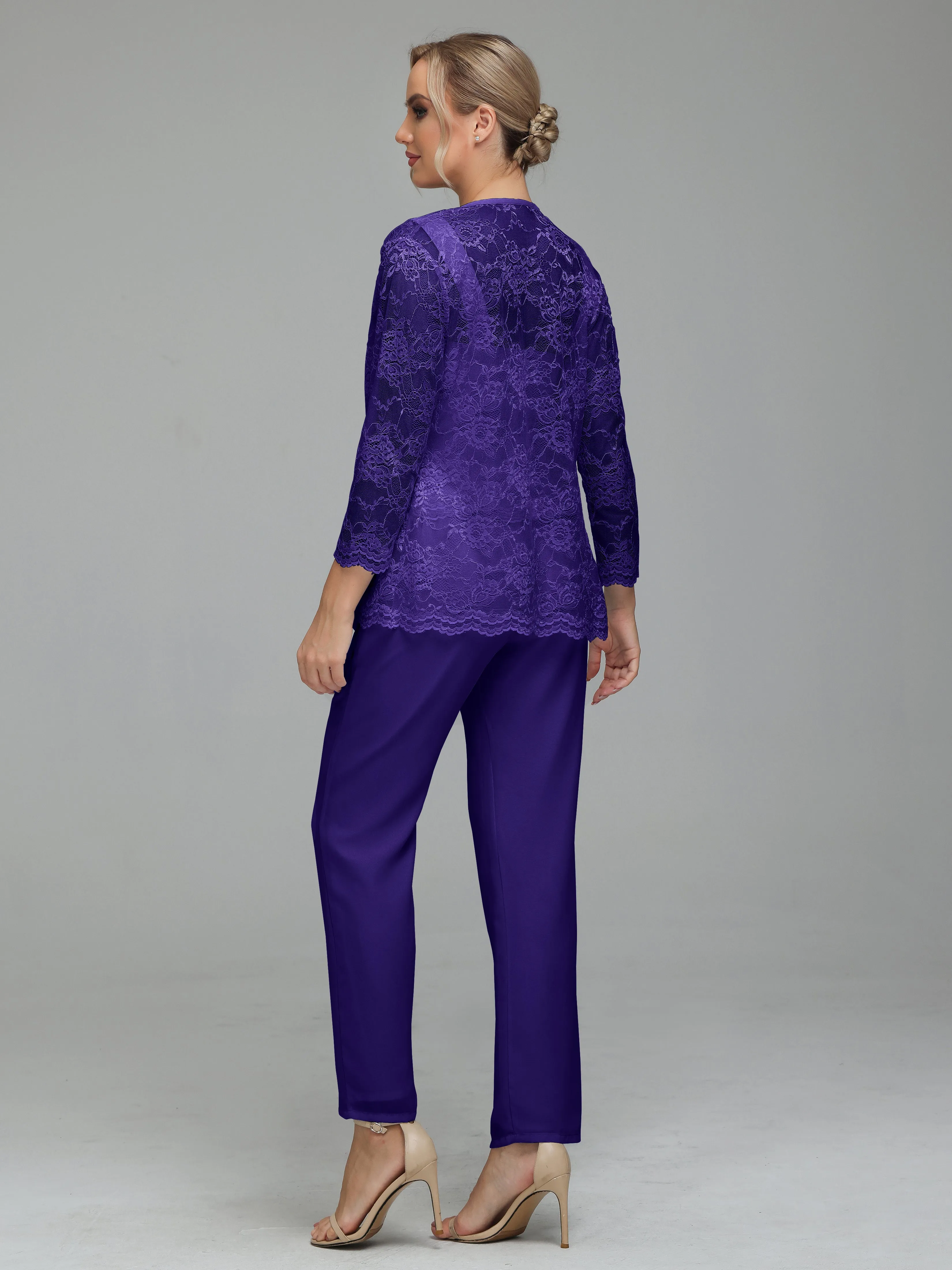 Graceful 3 Pieces Lace Chiffon Mother of Bride Dress Pant Suits