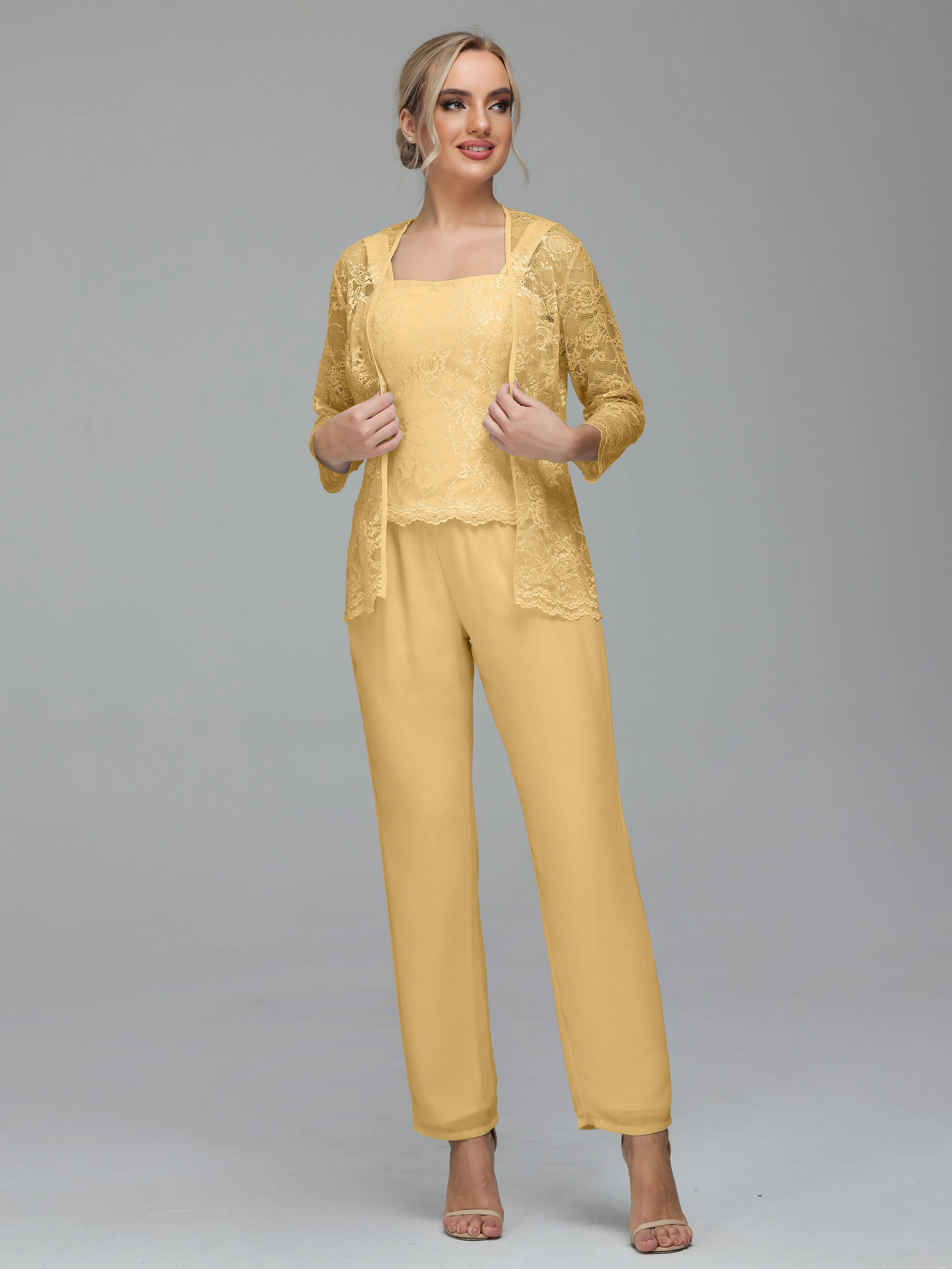 Graceful 3 Pieces Lace Chiffon Mother of Bride Dress Pant Suits