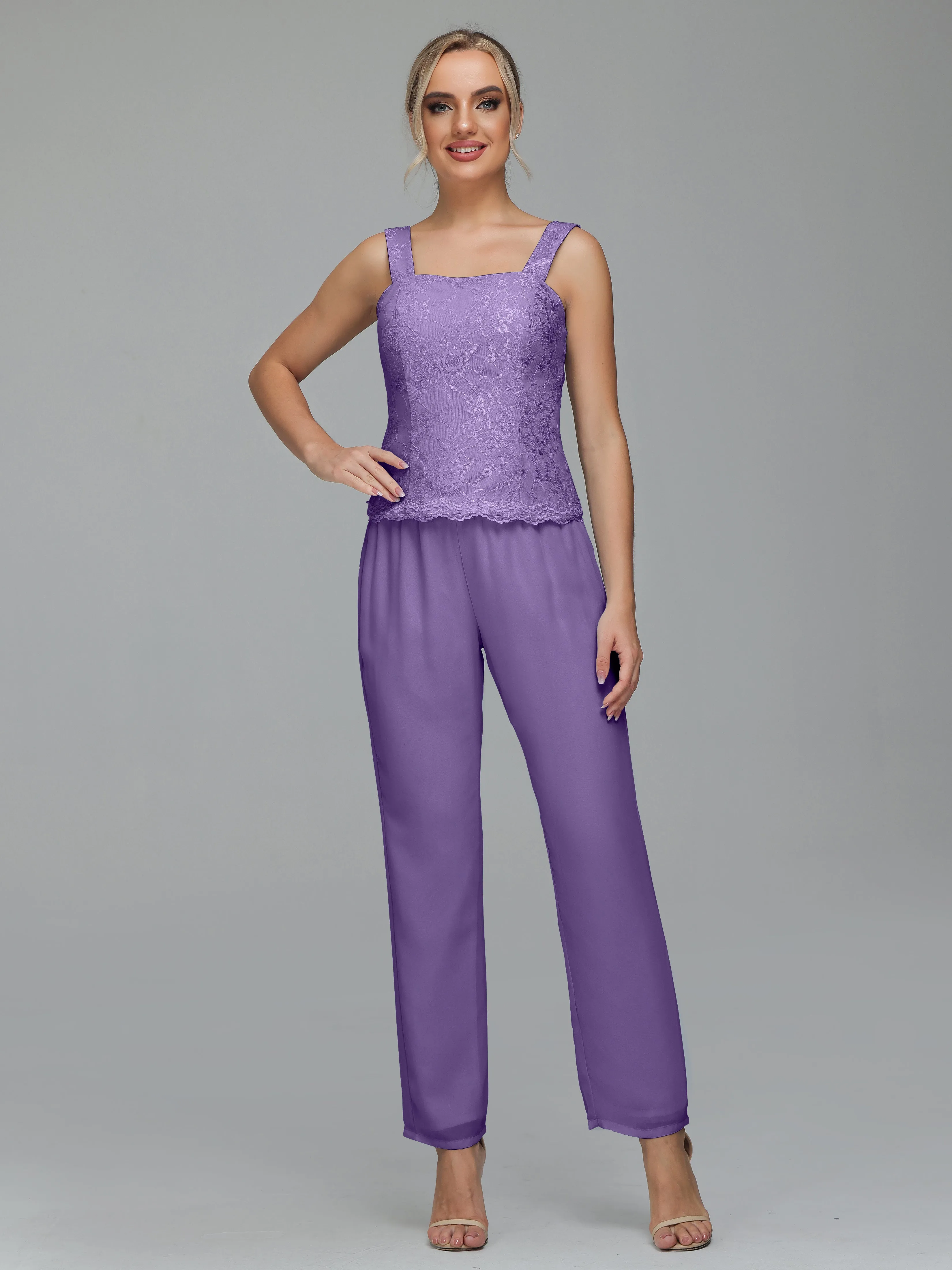 Graceful 3 Pieces Lace Chiffon Mother of Bride Dress Pant Suits