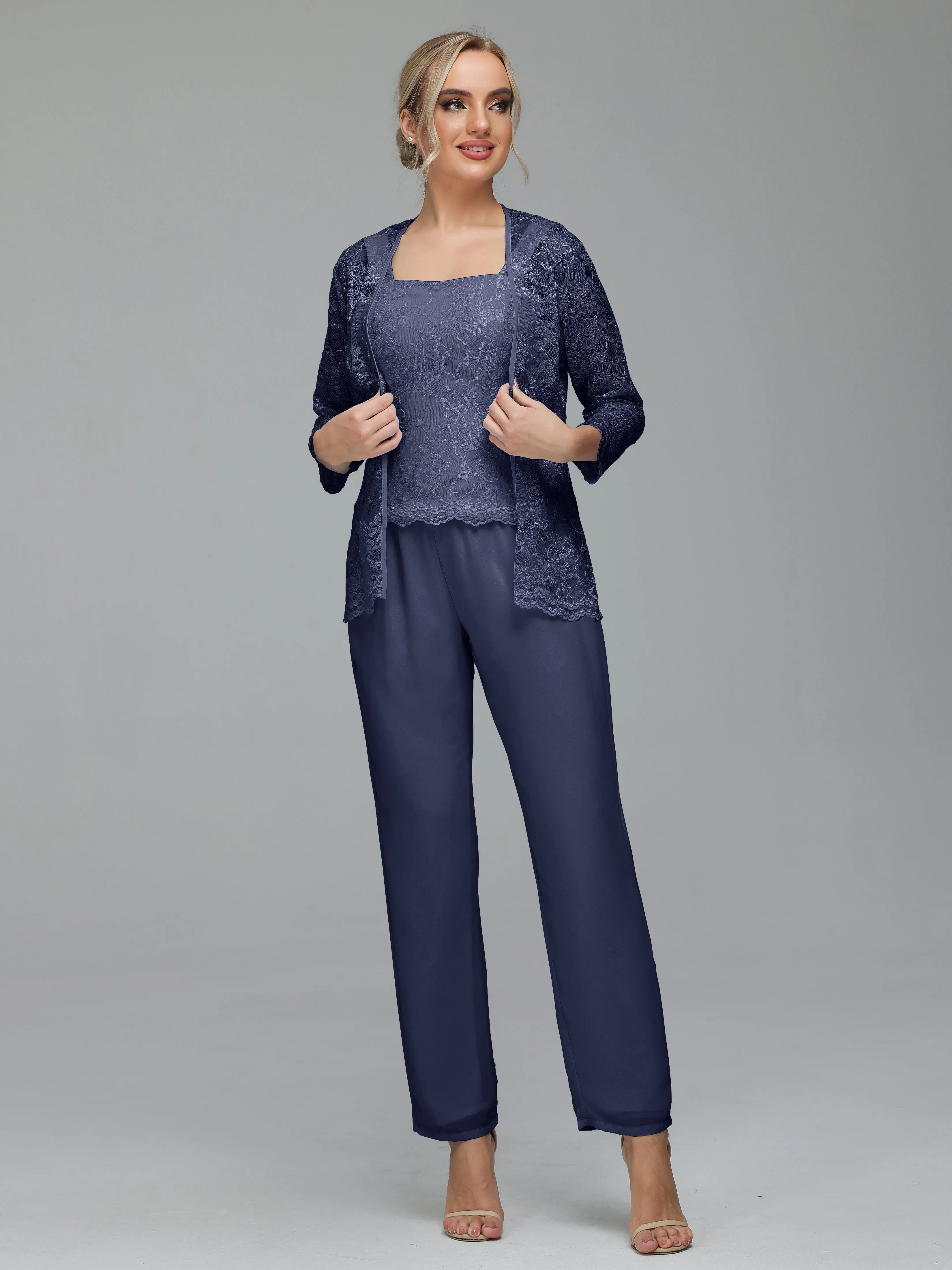 Graceful 3 Pieces Lace Chiffon Mother of Bride Dress Pant Suits