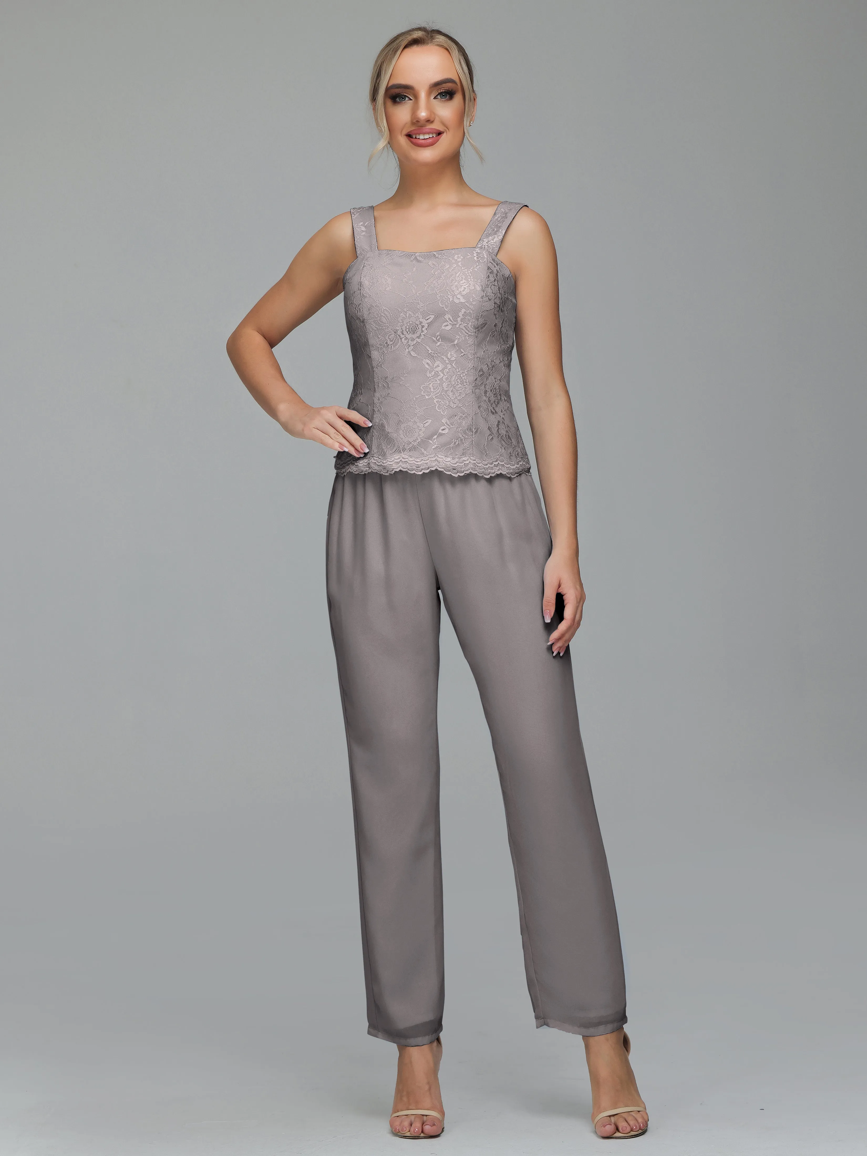 Graceful 3 Pieces Lace Chiffon Mother of Bride Dress Pant Suits