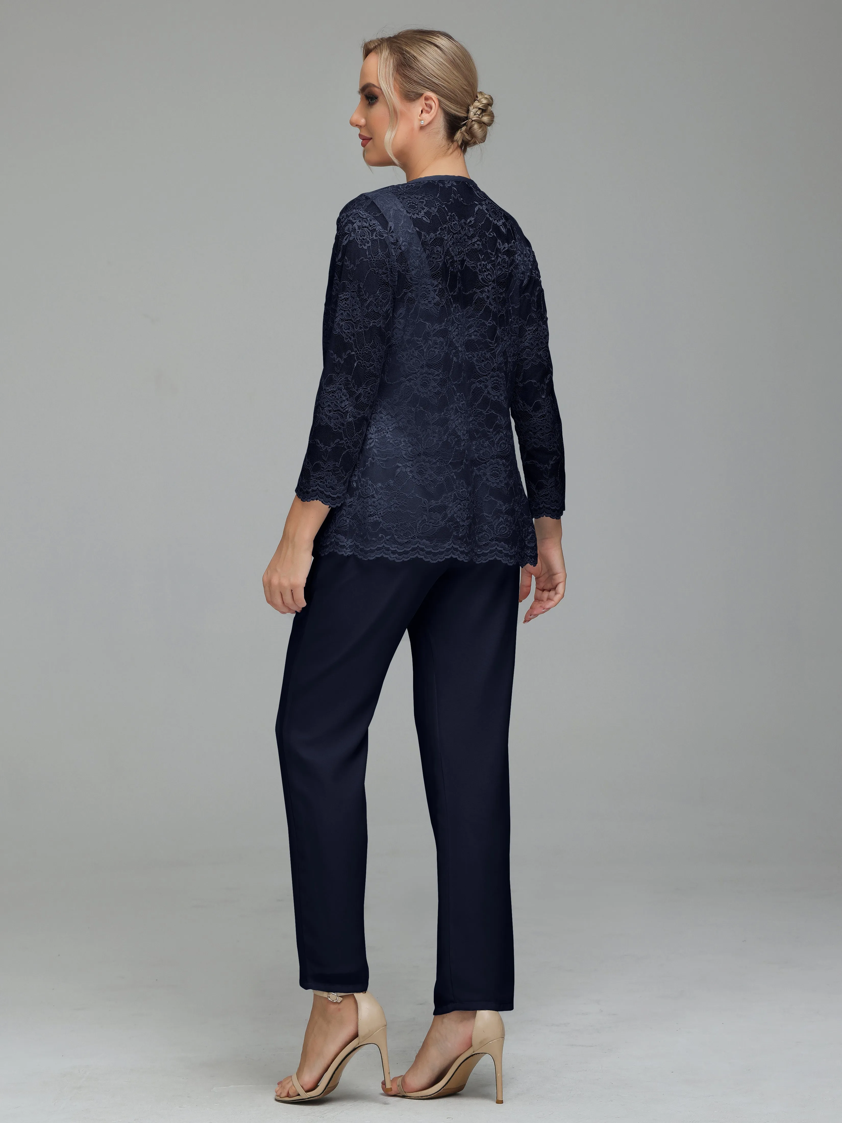 Graceful 3 Pieces Lace Chiffon Mother of Bride Dress Pant Suits