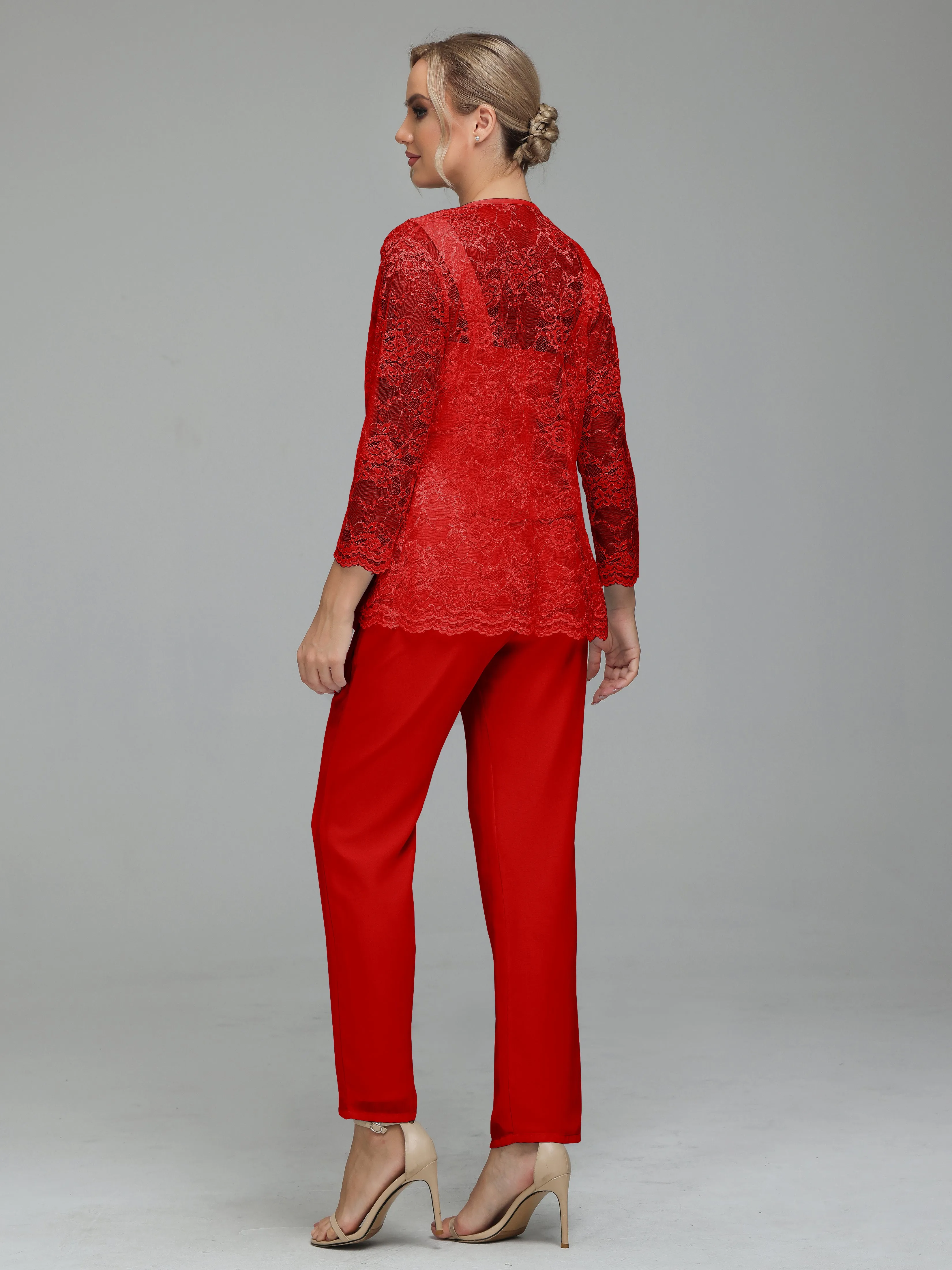Graceful 3 Pieces Lace Chiffon Mother of Bride Dress Pant Suits
