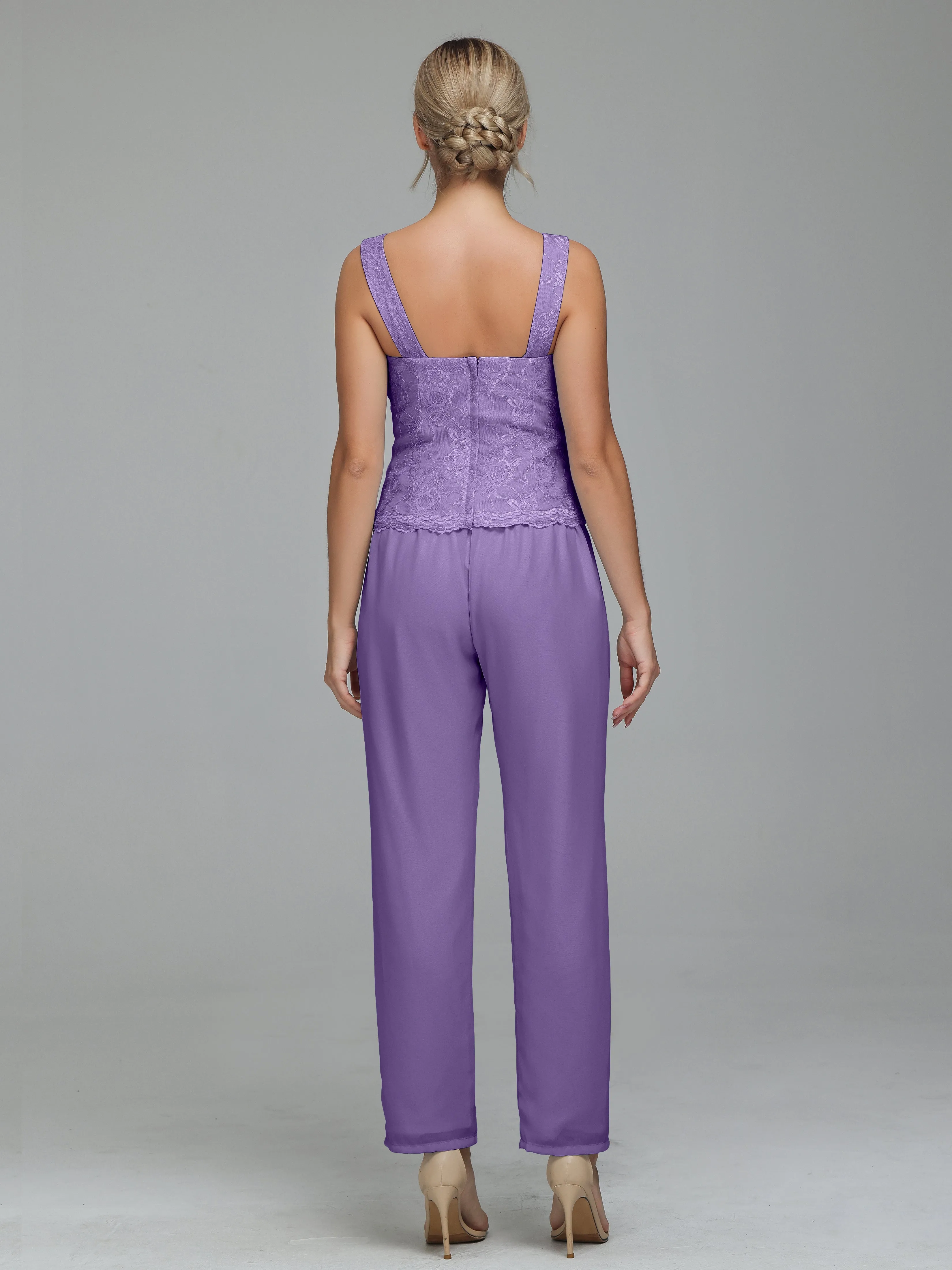 Graceful 3 Pieces Lace Chiffon Mother of Bride Dress Pant Suits