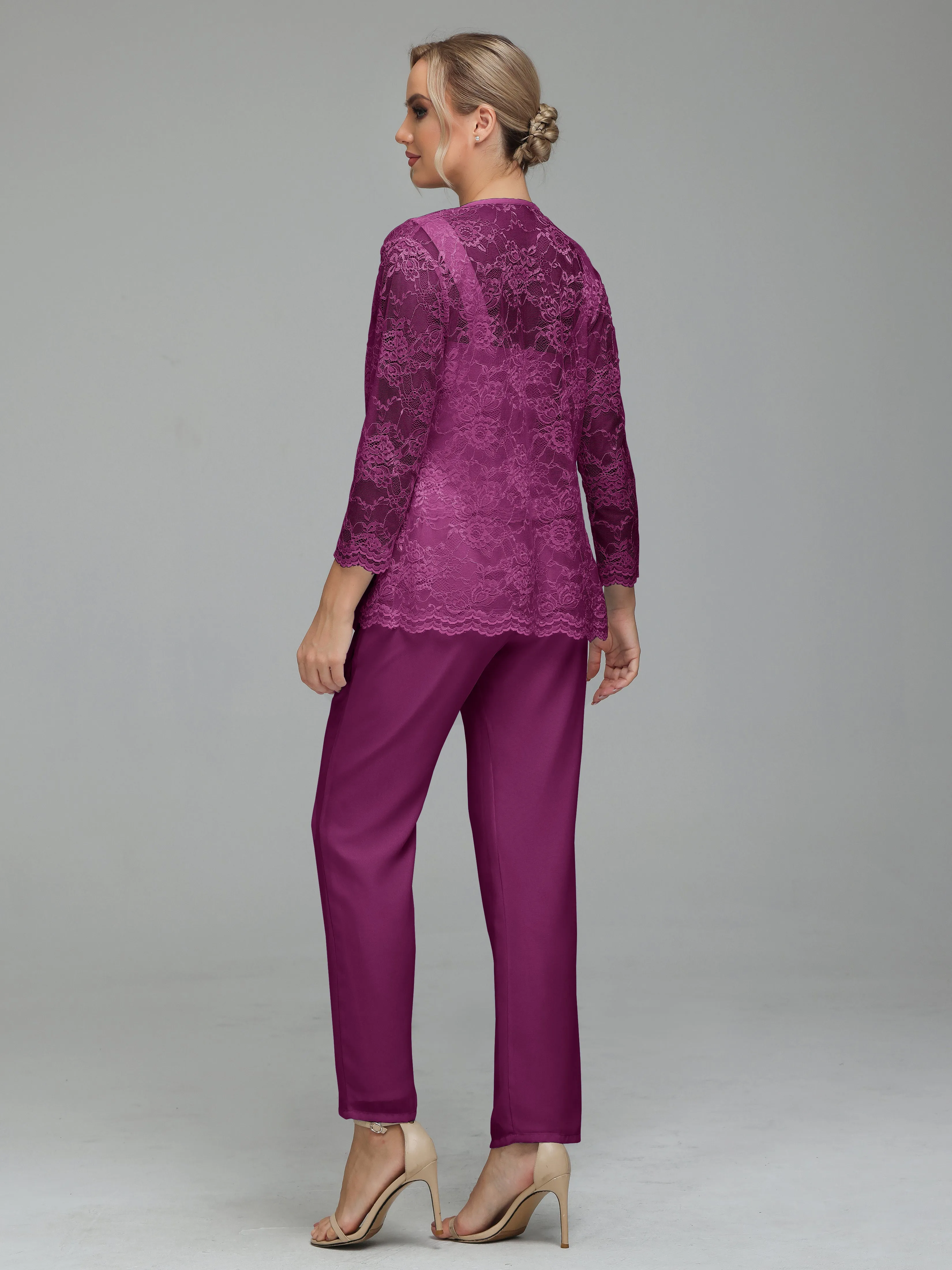 Graceful 3 Pieces Lace Chiffon Mother of Bride Dress Pant Suits