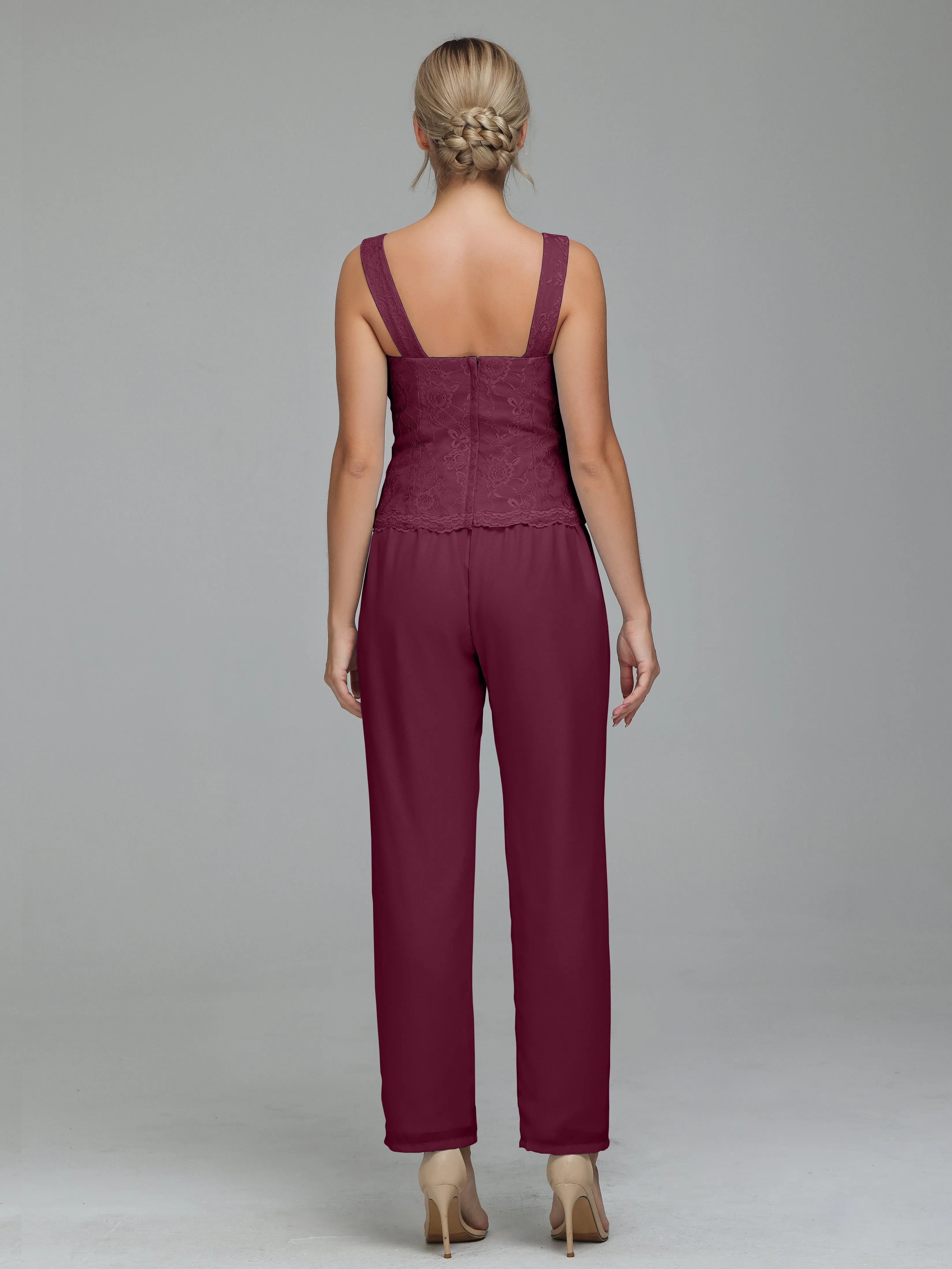 Graceful 3 Pieces Lace Chiffon Mother of Bride Dress Pant Suits