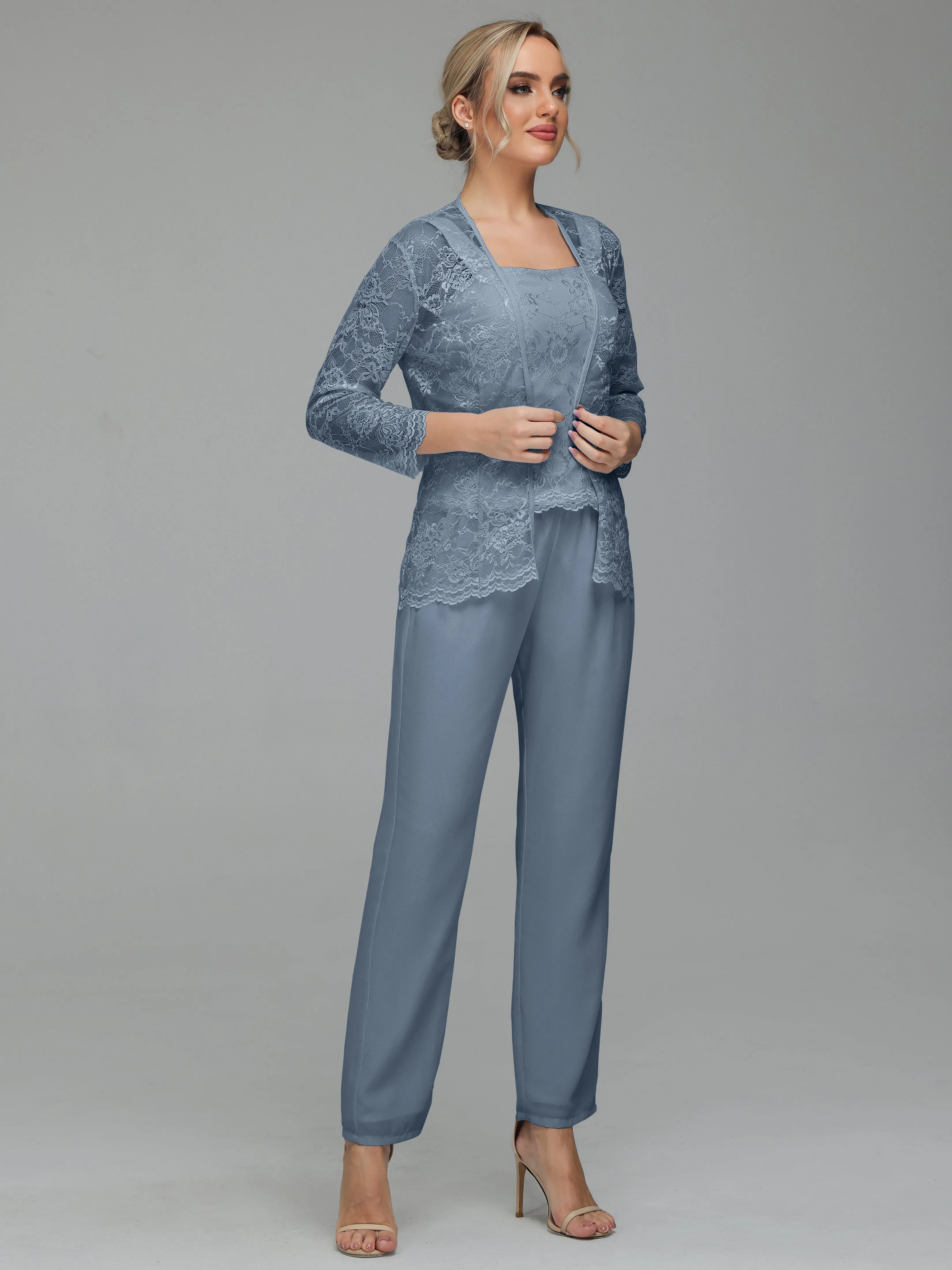 Graceful 3 Pieces Lace Chiffon Mother of Bride Dress Pant Suits