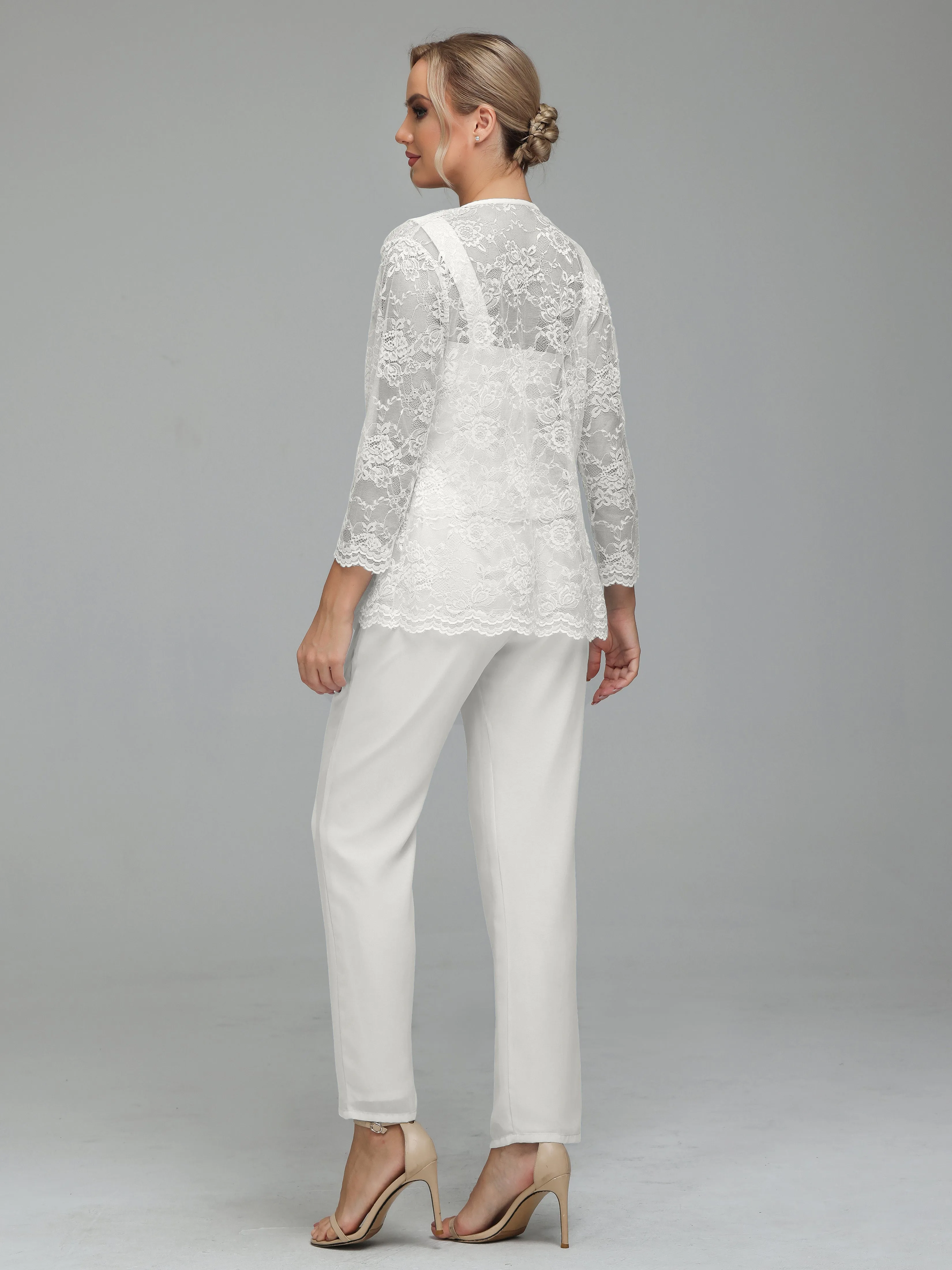 Graceful 3 Pieces Lace Chiffon Mother of Bride Dress Pant Suits