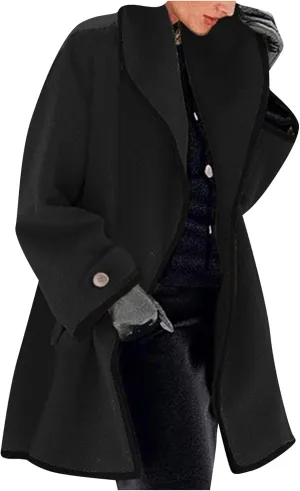 GRASWE Ladies Short Business Fashion Clothes Fuzzy Daily Pockets Coat Solid Color Formal Winter Long Sleeve Jacket
