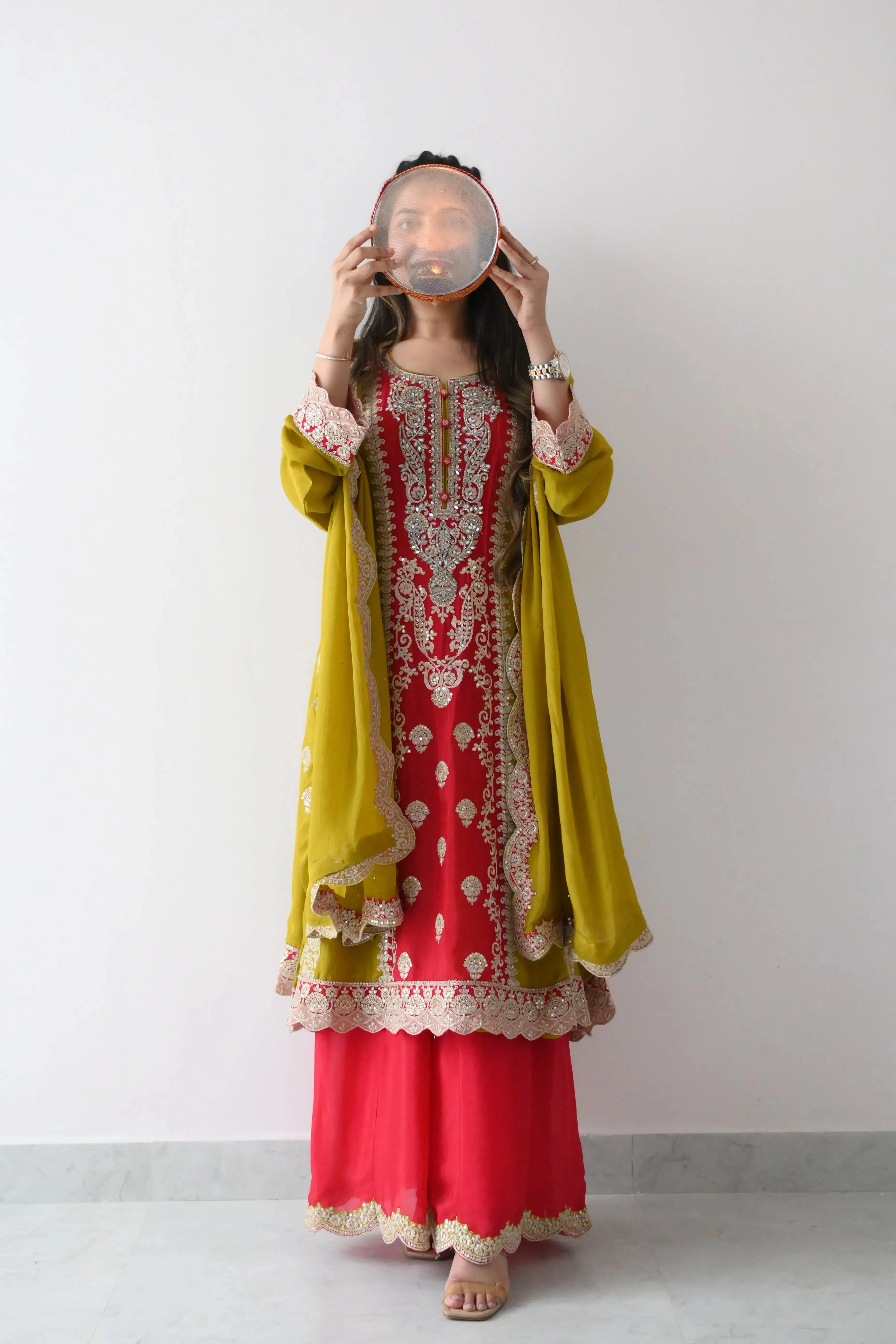 Green mehandi punjabi set
