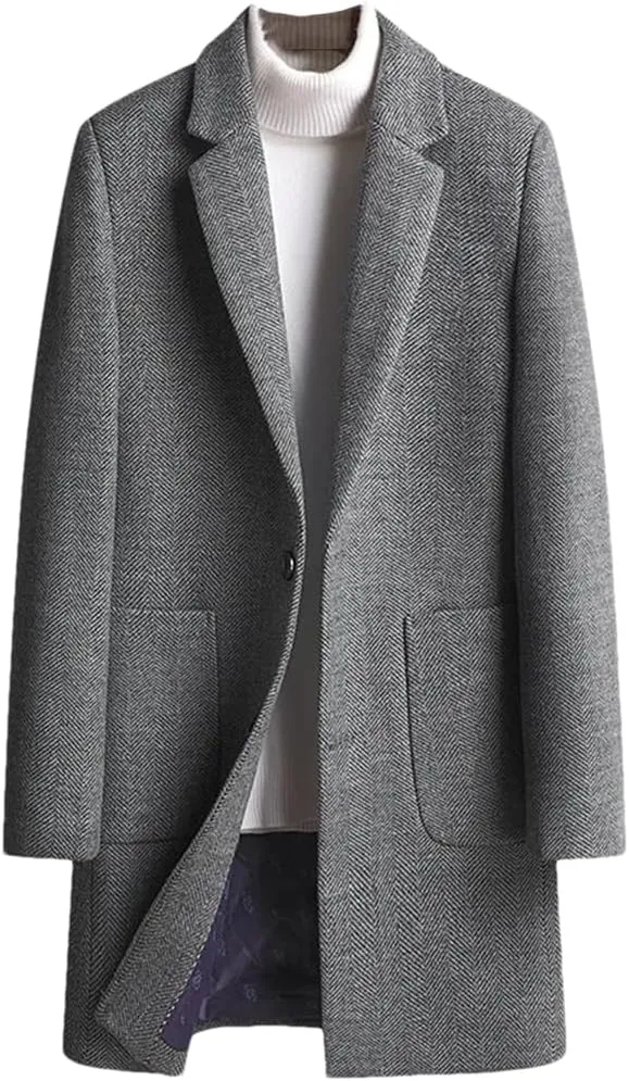 Haitpant Business Wool Long Coat For Men, Winter Solid Padded Cotton Woolen Trench Coat Youth Korean Clothing