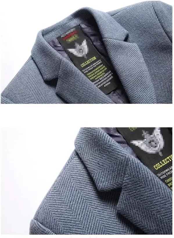 Haitpant Business Wool Long Coat For Men, Winter Solid Padded Cotton Woolen Trench Coat Youth Korean Clothing